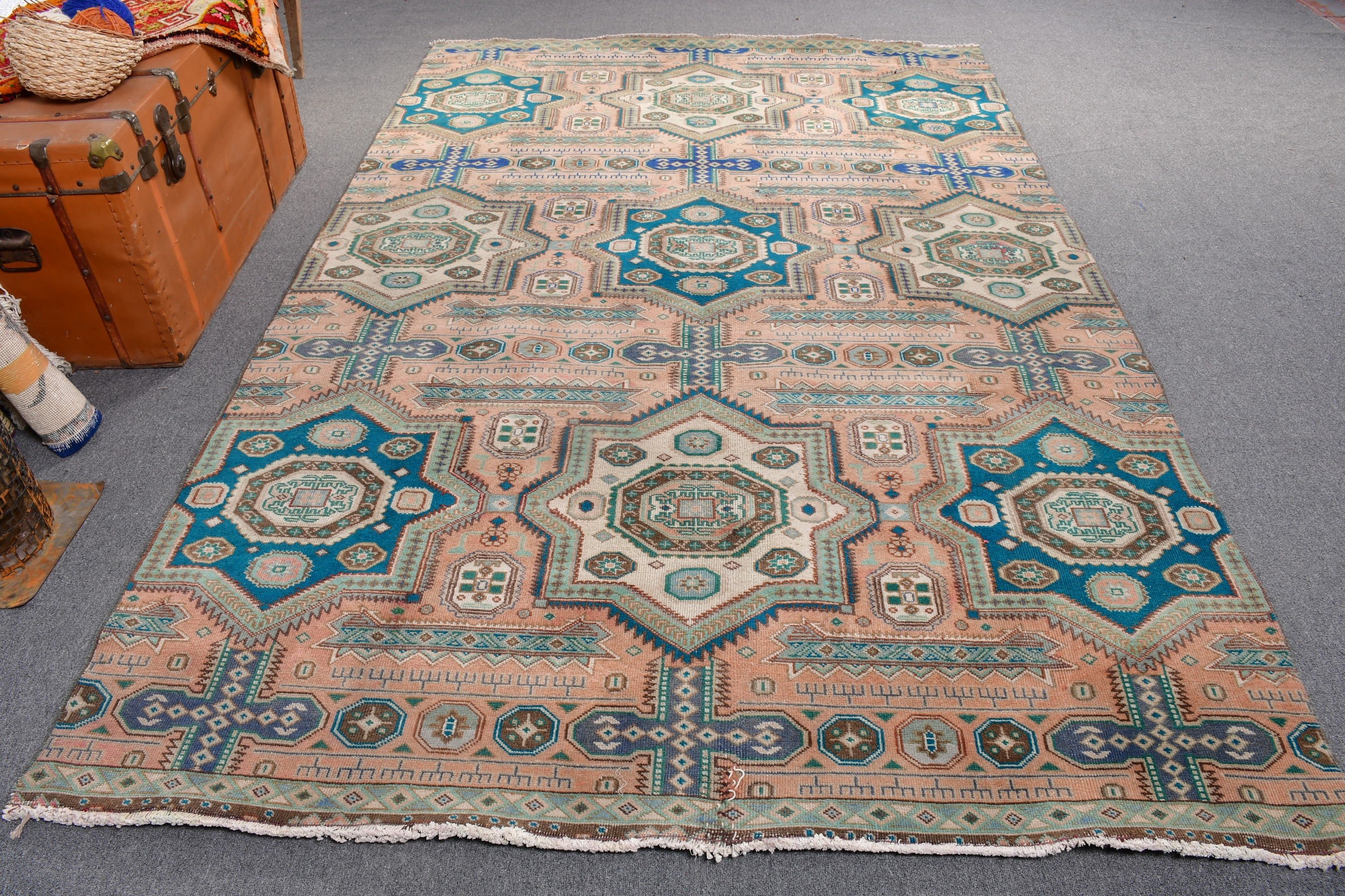 Kitchen Rug, Kilim, Anatolian Rug, Turkish Rug, 4.1x9.9 ft Large Rugs, Salon Rugs, Vintage Rug, Large Boho Rugs, Floor Rugs, Blue Cool Rugs