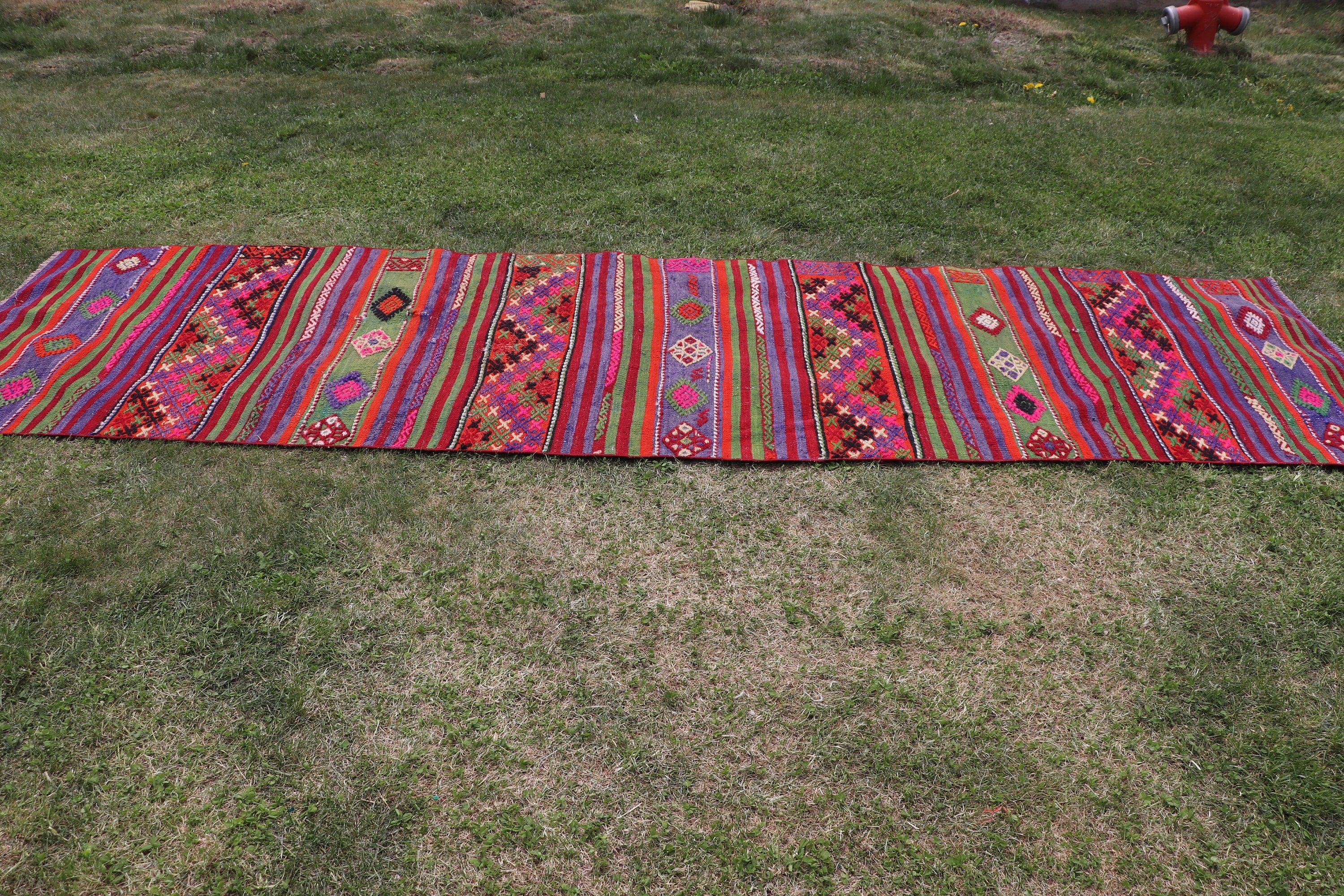 2.9x10.7 ft Runner Rugs, Vintage Rugs, Kilim, Beni Ourain Runner Rugs, Rainbow Anatolian Rugs, Bedroom Rug, Wool Rugs, Turkish Rugs