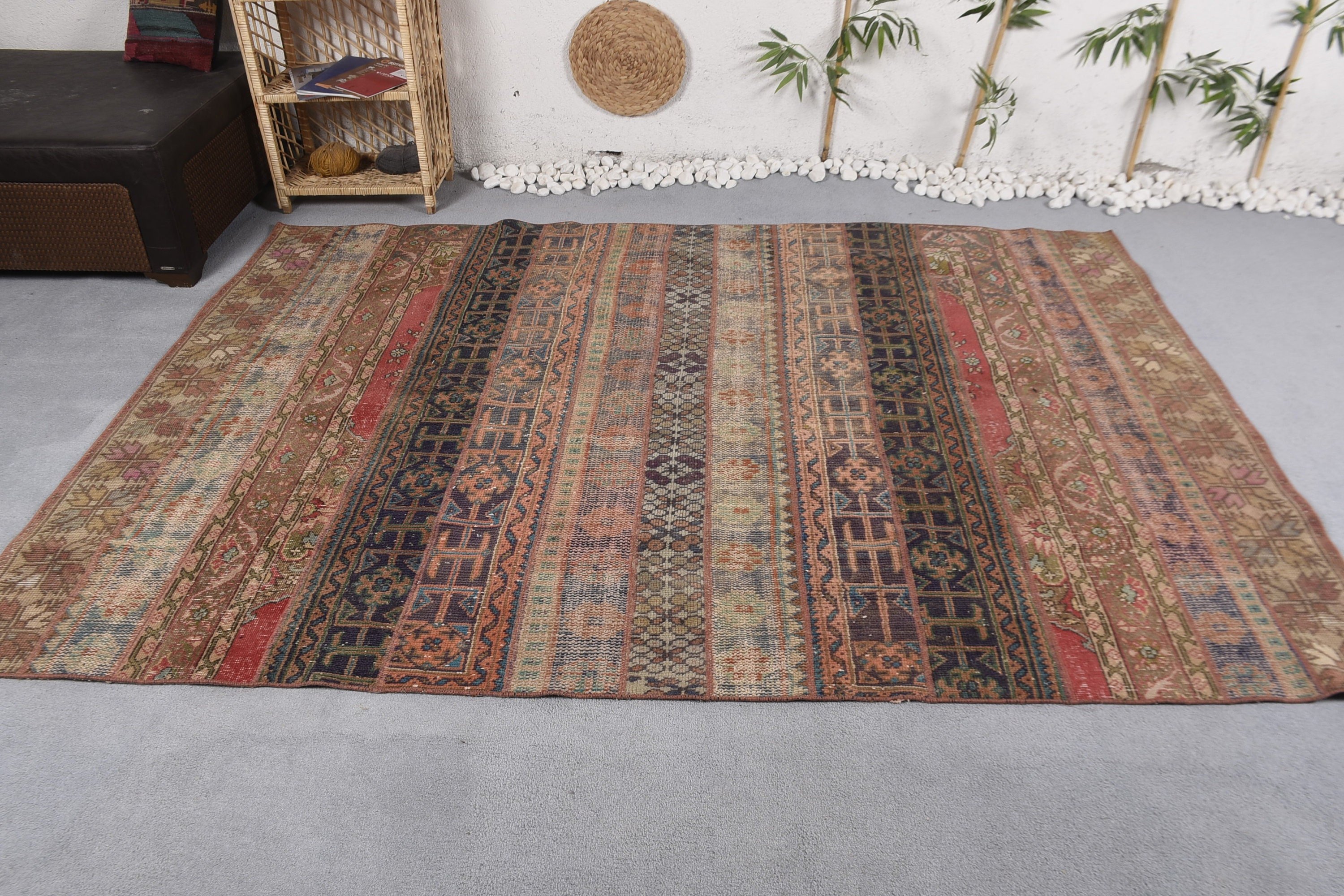 Bej Oryantal Halı, Oturma Odası Halısı, Oryantal Halı, 5.9x8.4 ft Büyük Halılar, Yemek Odası Halıları, Türk Halısı, Vintage Halı