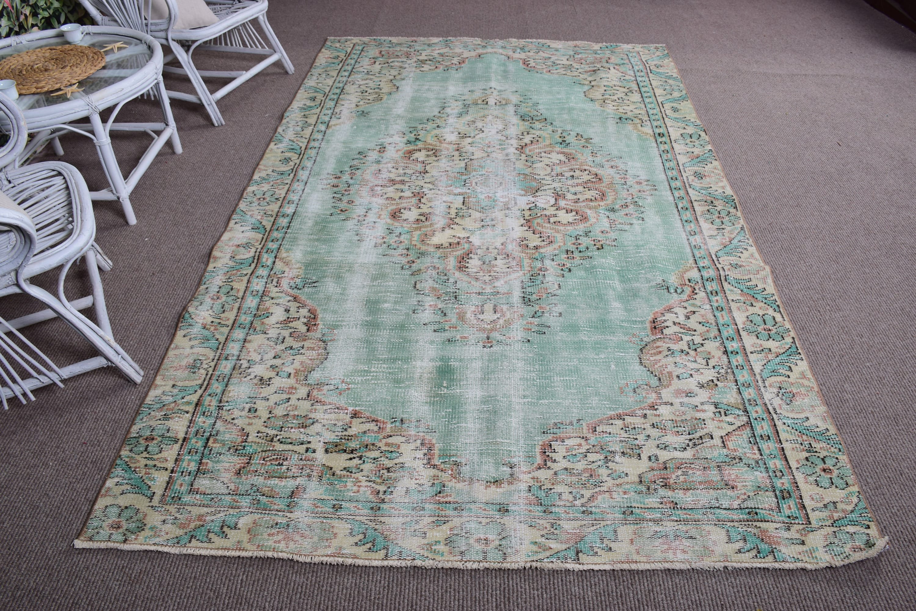 Large Oushak Rug, Handmade Rugs, Vintage Rugs, Neutral Rug, Handwoven Rug, Turkish Rugs, Salon Rug, 5.4x9 ft Large Rugs, Green Antique Rug