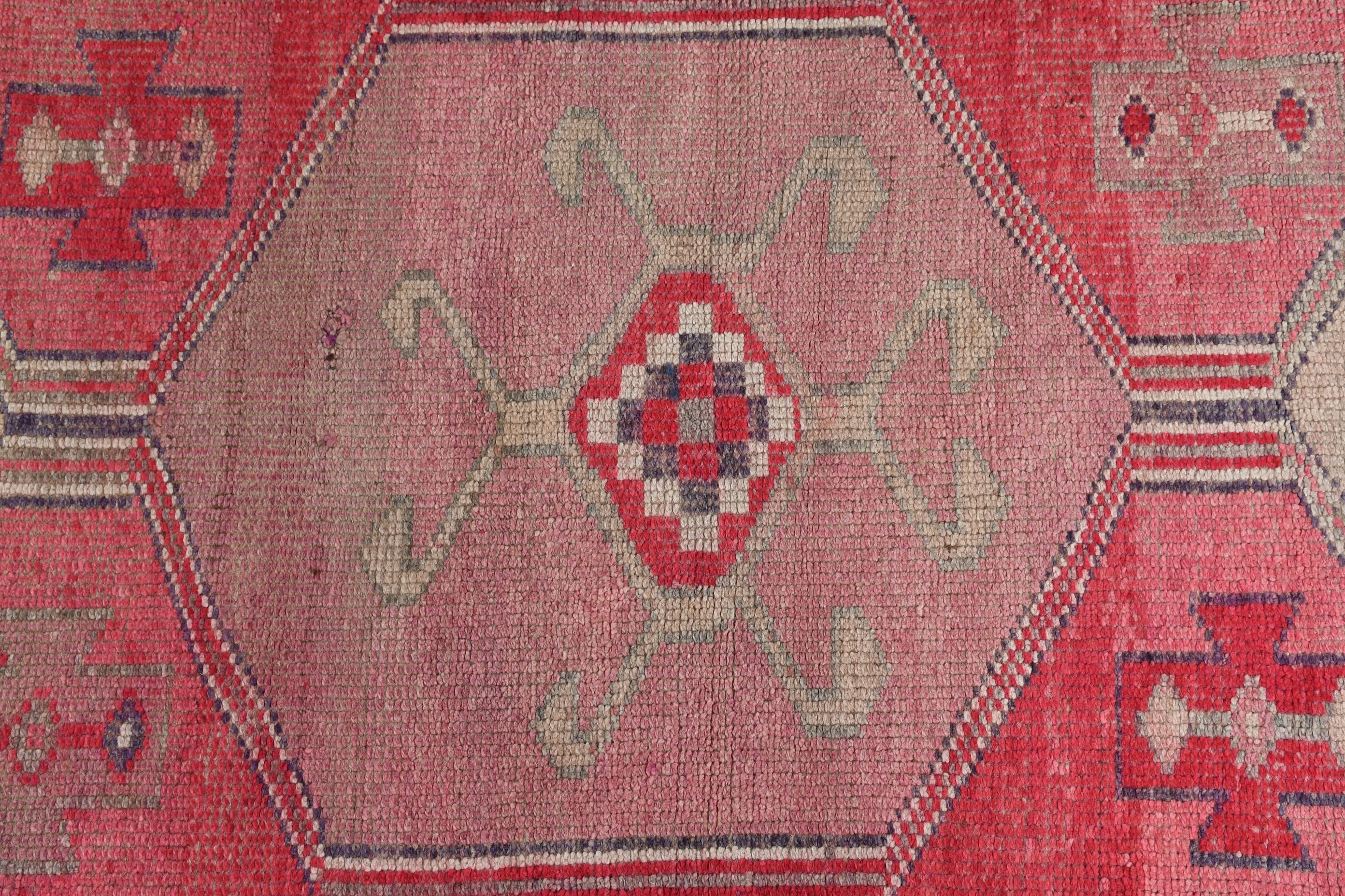 Pink Oushak Rug, Turkish Rug, 3.4x10.6 ft Runner Rug, Floor Rug, Vintage Rugs, Hallway Rug, Natural Rug, Rugs for Corridor