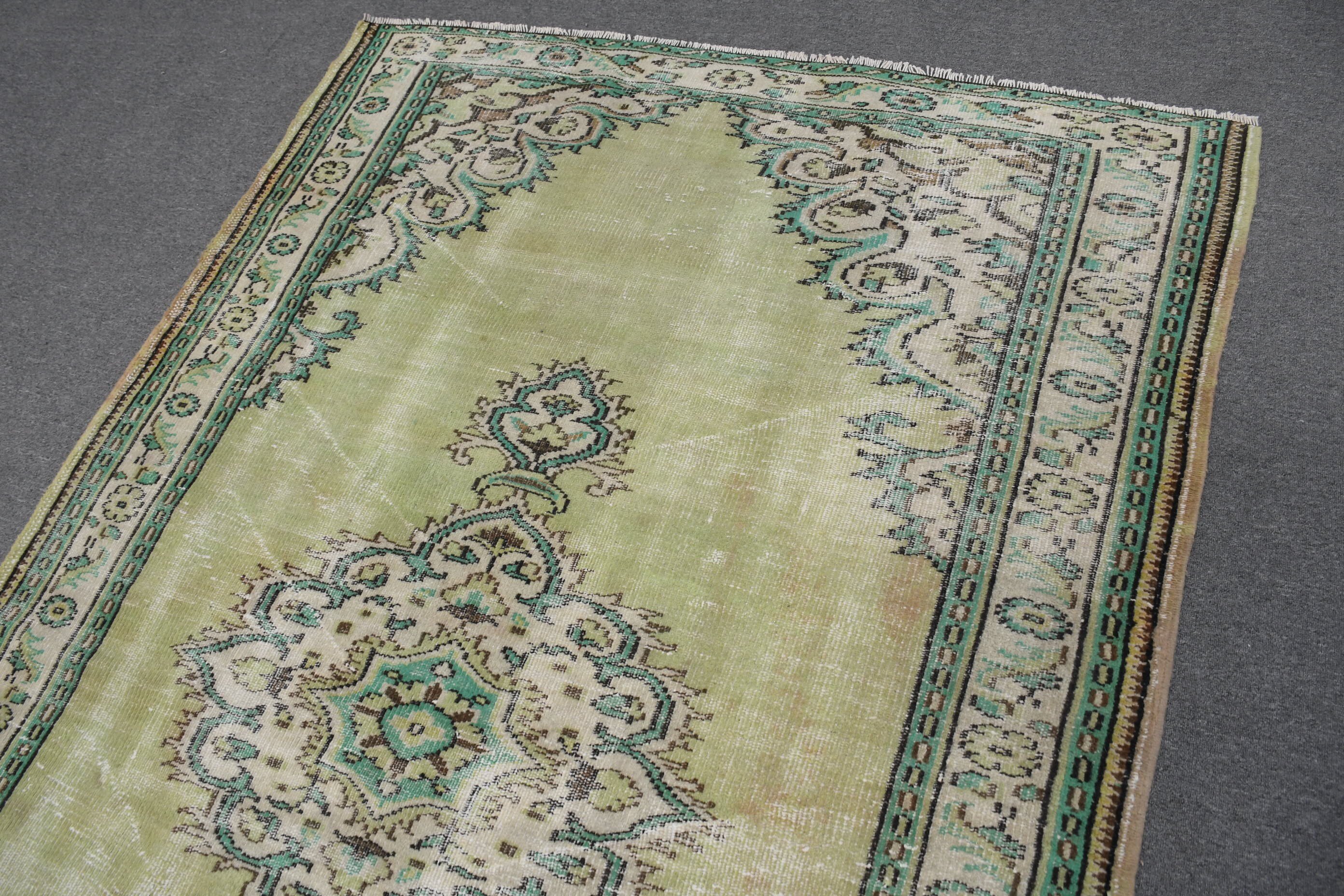 Yatak Odası Halıları, 5.2x8.7 ft Büyük Halı, Yeşil Antika Halı, Türk Halıları, Salon Halıları, Vintage Halı, Yün Halılar, Soğuk Halı, Yemek Odası Halısı