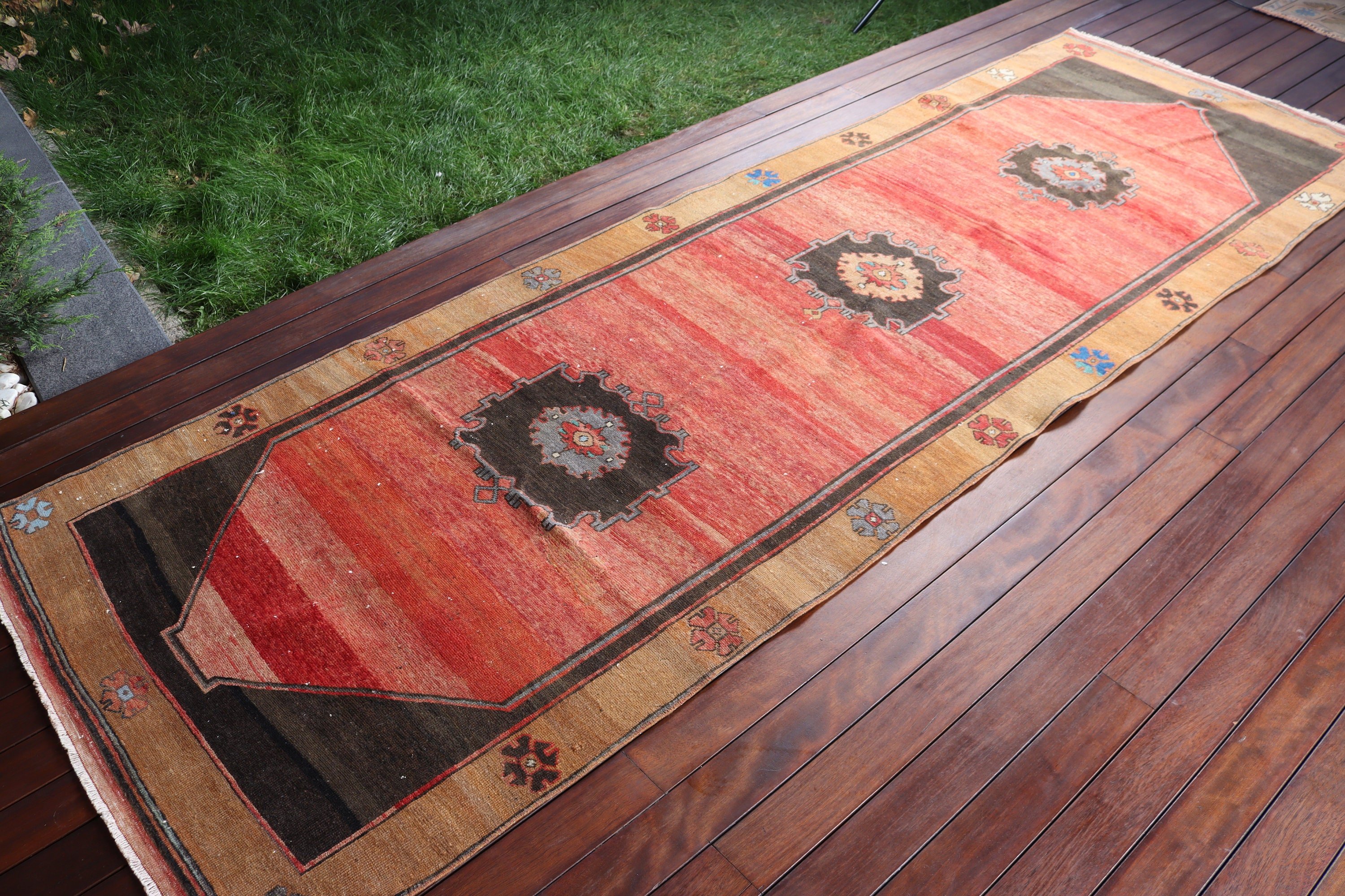 Neutral Rug, Turkish Rugs, Red Moroccan Rugs, 3.4x10.6 ft Runner Rug, Vintage Rug, Luxury Rug, Kitchen Rugs, Bedroom Rug, Corridor Rugs