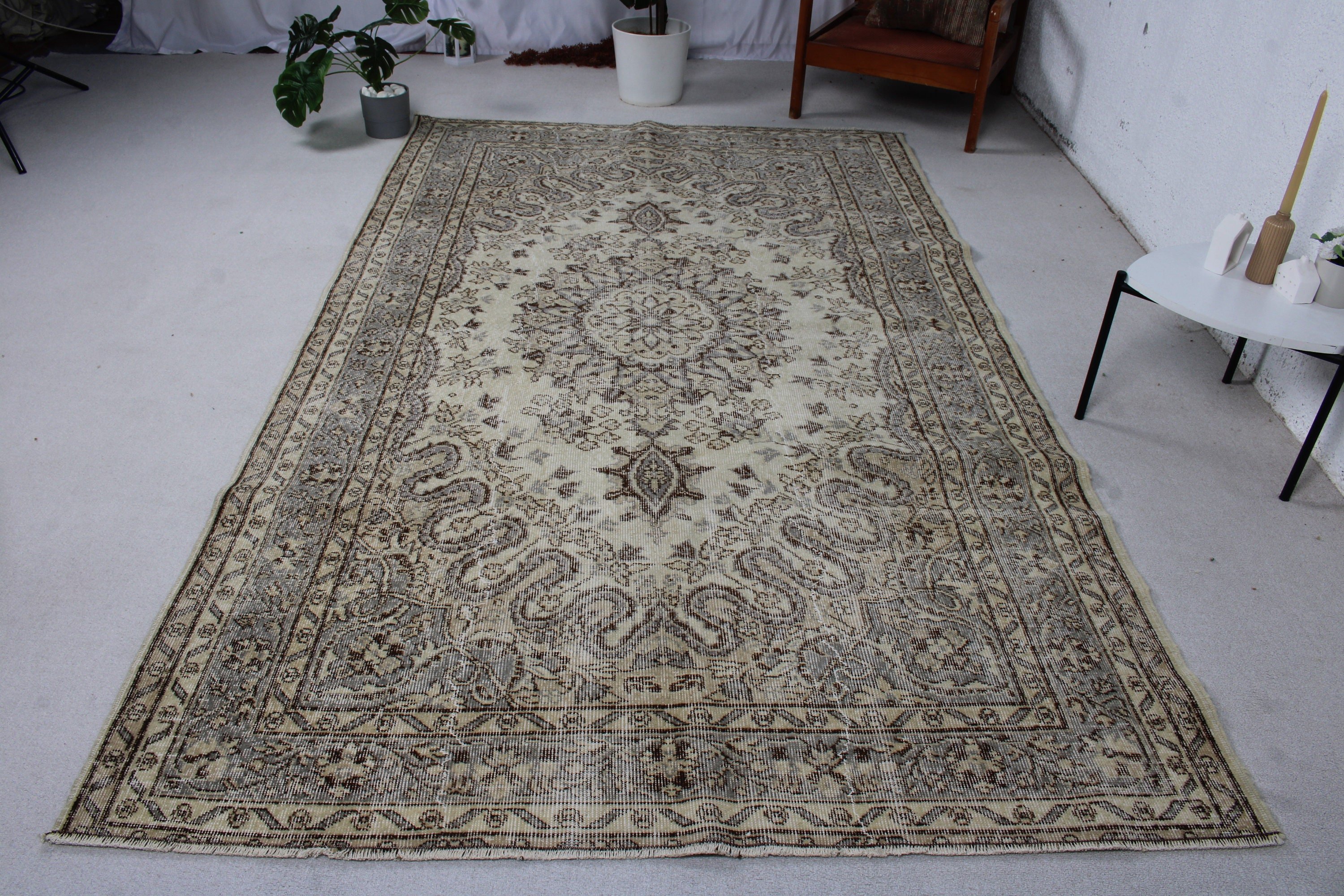 Geometrik Halılar, 5.6x9.4 ft Büyük Halılar, Bej Oushak Halı, Büyük Oushak Halı, Boho Halı, Türk Halıları, Organik Halılar, Vintage Halılar, Salon Halıları