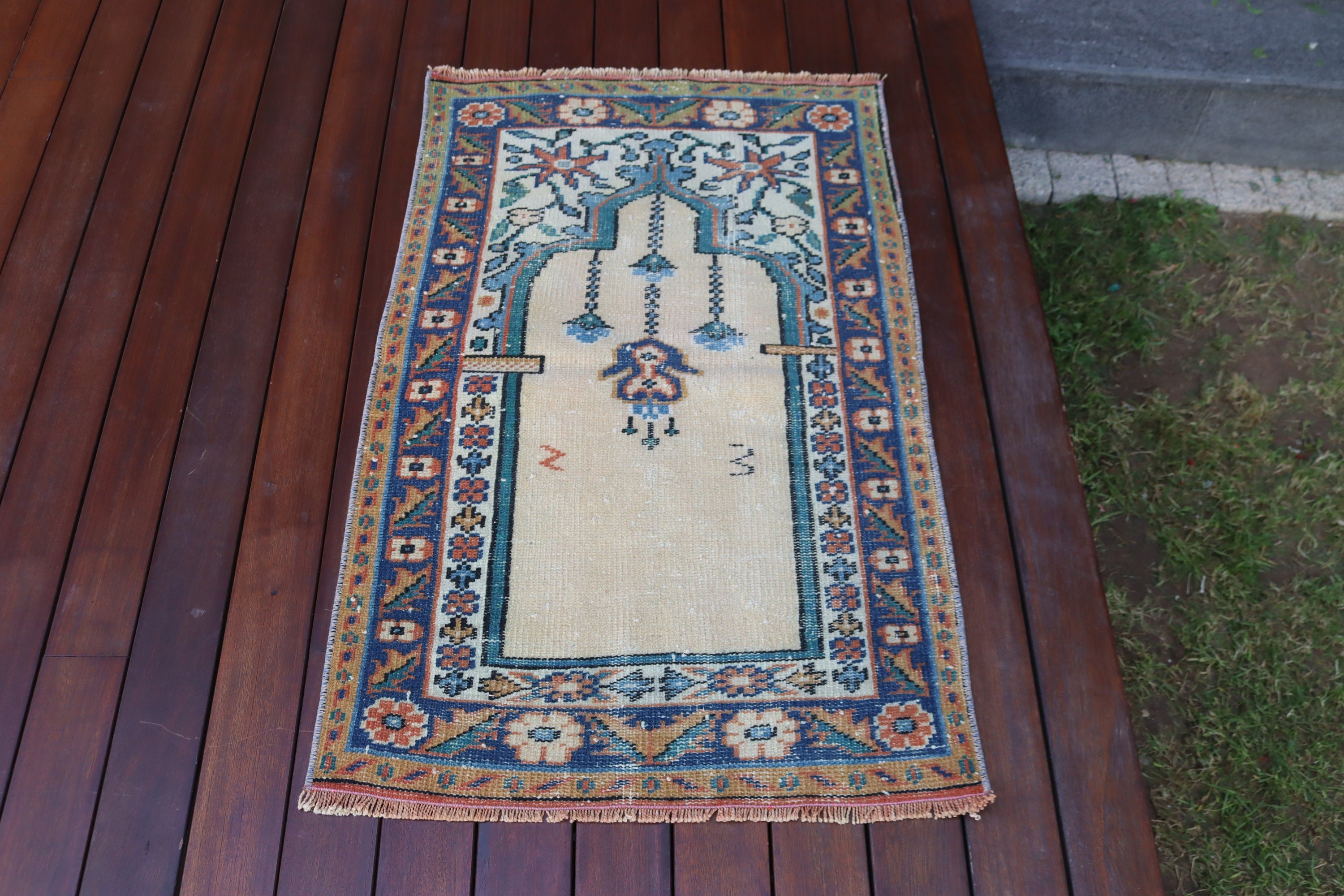 Vintage Halı, Bej Geometrik Halılar, Küçük Alan Halısı, Antika Halı, Banyo Halısı, Boho Halıları, 2.1x3.3 ft Küçük Halılar, Türk Halıları, Anadolu Halısı