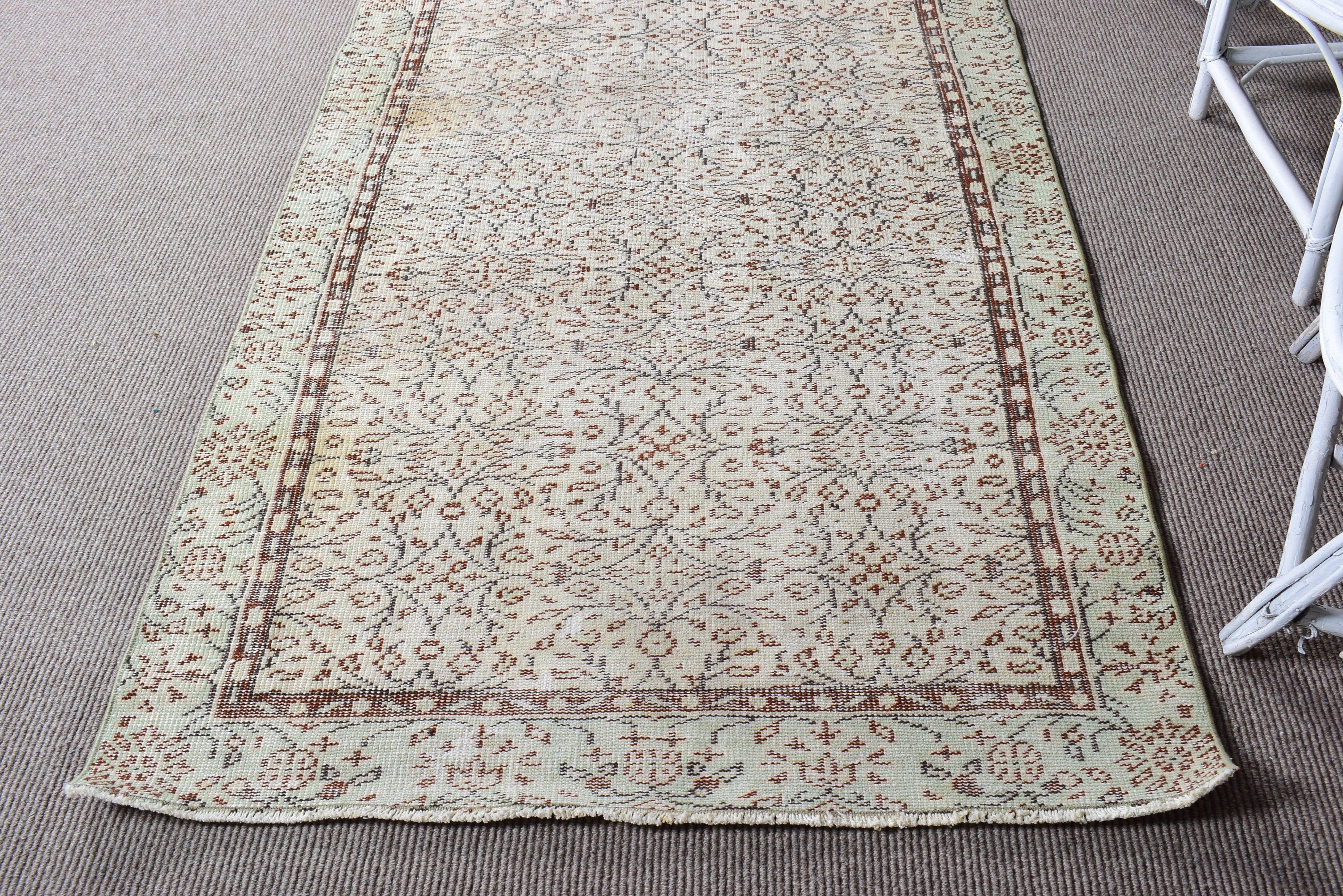 Vintage Halılar, Bej Yün Halı, 4.1x7.9 ft Alan Halısı, Boho Halısı, Türk Halısı, Boho Bölge Halısı, Anadolu Halısı, İç Mekan Halıları, Oturma Odası Halıları