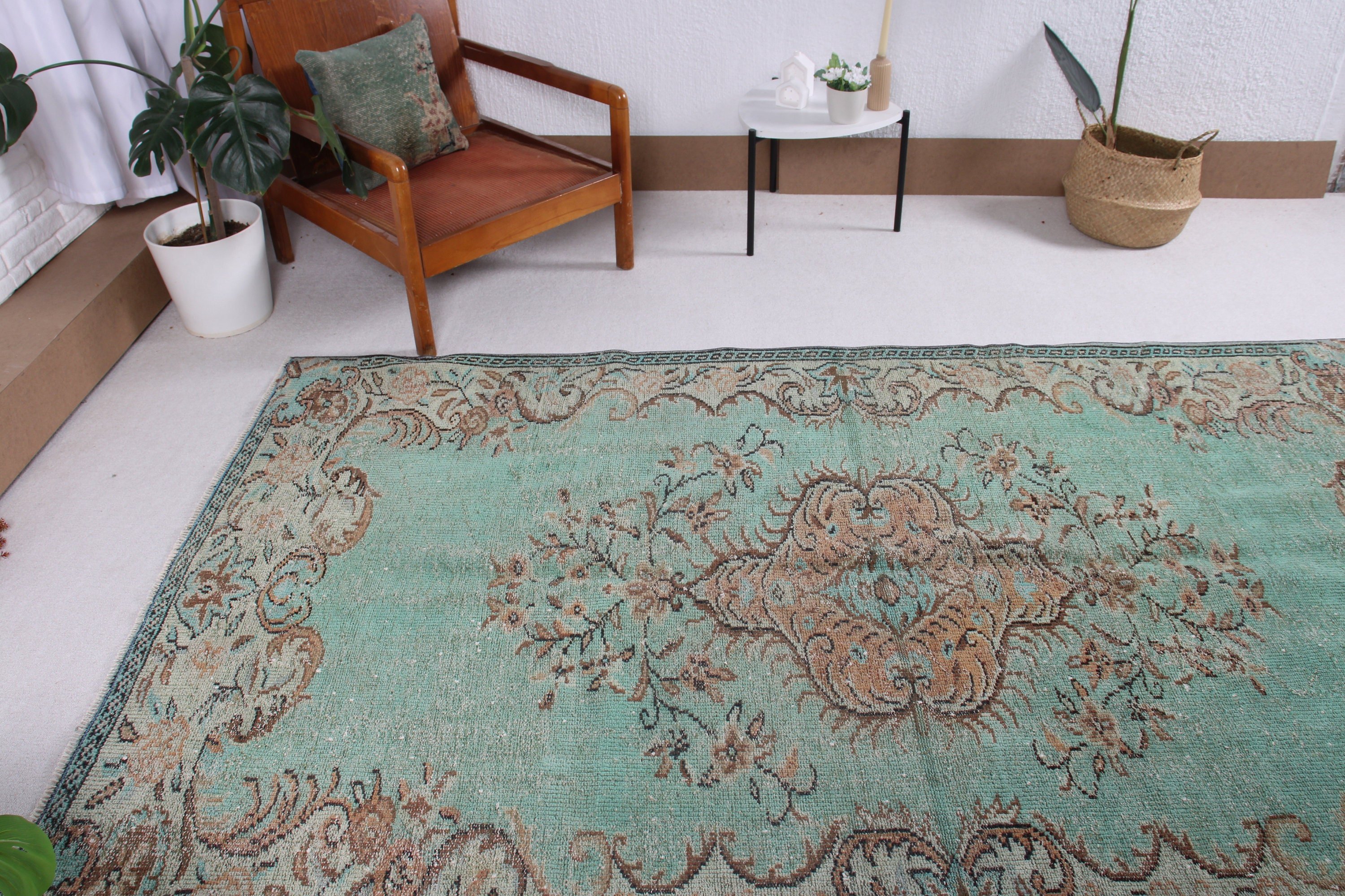 Vintage Halı, Türk Halısı, Büyük Oushak Halıları, Anadolu Halıları, Yeşil 5.3x8.5 ft Büyük Halılar, Büyük Boho Halıları, Modern Halılar