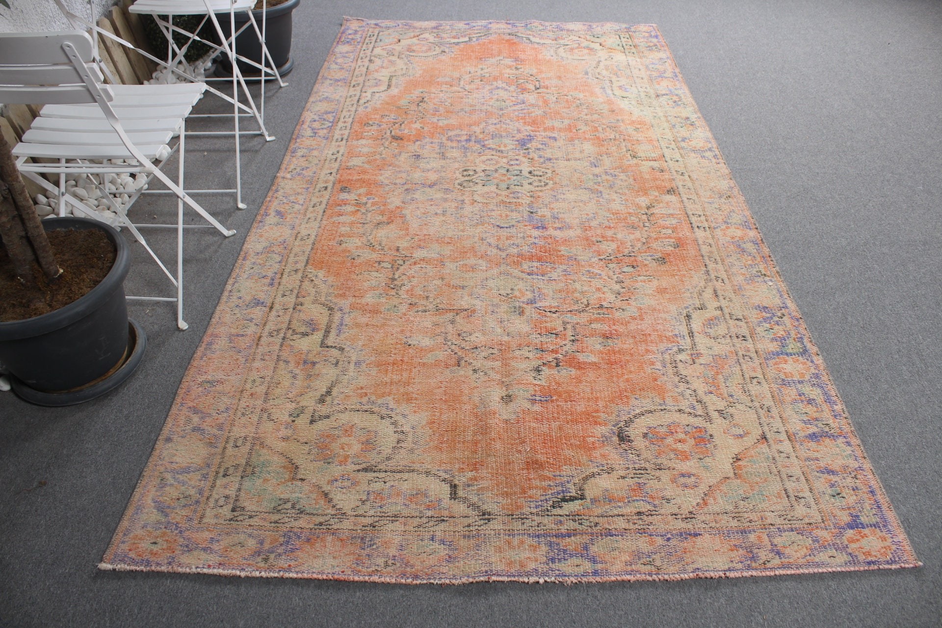 Turuncu Yün Halı, Oryantal Halı, Oturma Odası Halısı, Salon Halıları, Türk Halıları, Salon Halısı, Vintage Halılar, Fas Halıları, 5.1x9.4 ft Büyük Halı