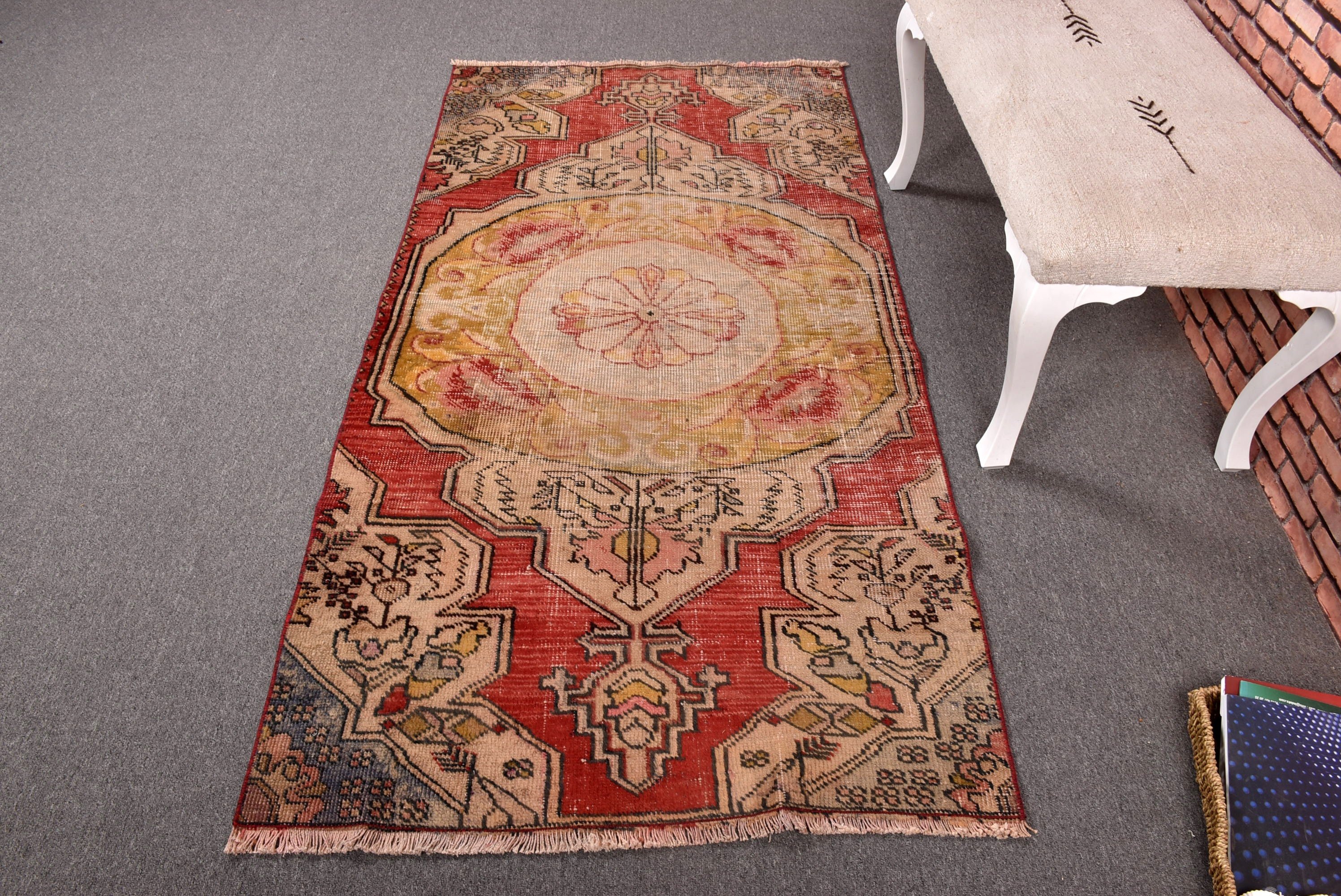 Bedroom Rugs, 3.2x6.4 ft Accent Rug, Turkish Rugs, Oriental Rug, Red Floor Rug, Modern Rug, Vintage Rug, Vintage Accent Rugs