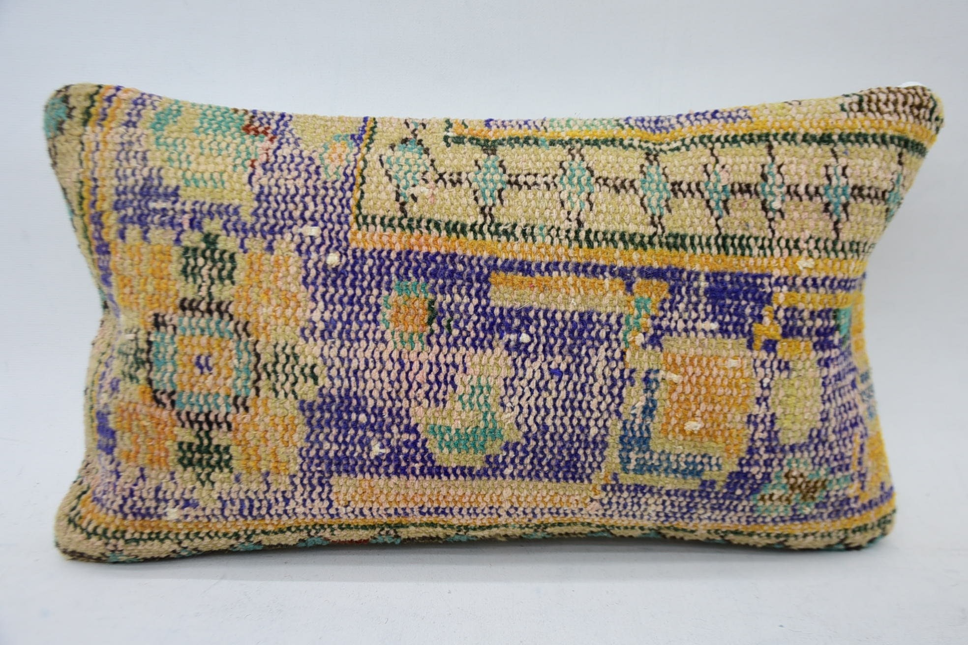 Pillow for Couch, Vintage Kilim Pillow, Knitted Cushion Cover, Vintage Kilim Throw Pillow, 12"x20" Beige Pillow Cover