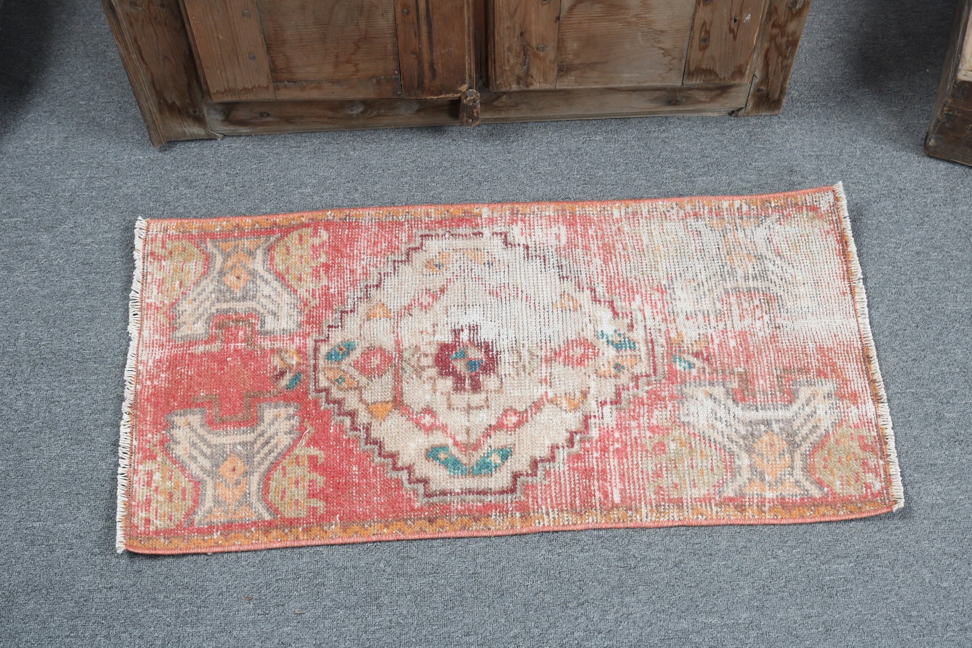 Handmade Rugs, Neutral Rugs, 1.5x2.9 ft Small Rugs, Turkish Rug, Wall Hanging Rugs, Boho Rug, Small Boho Rugs, Vintage Rugs, Red Cool Rug