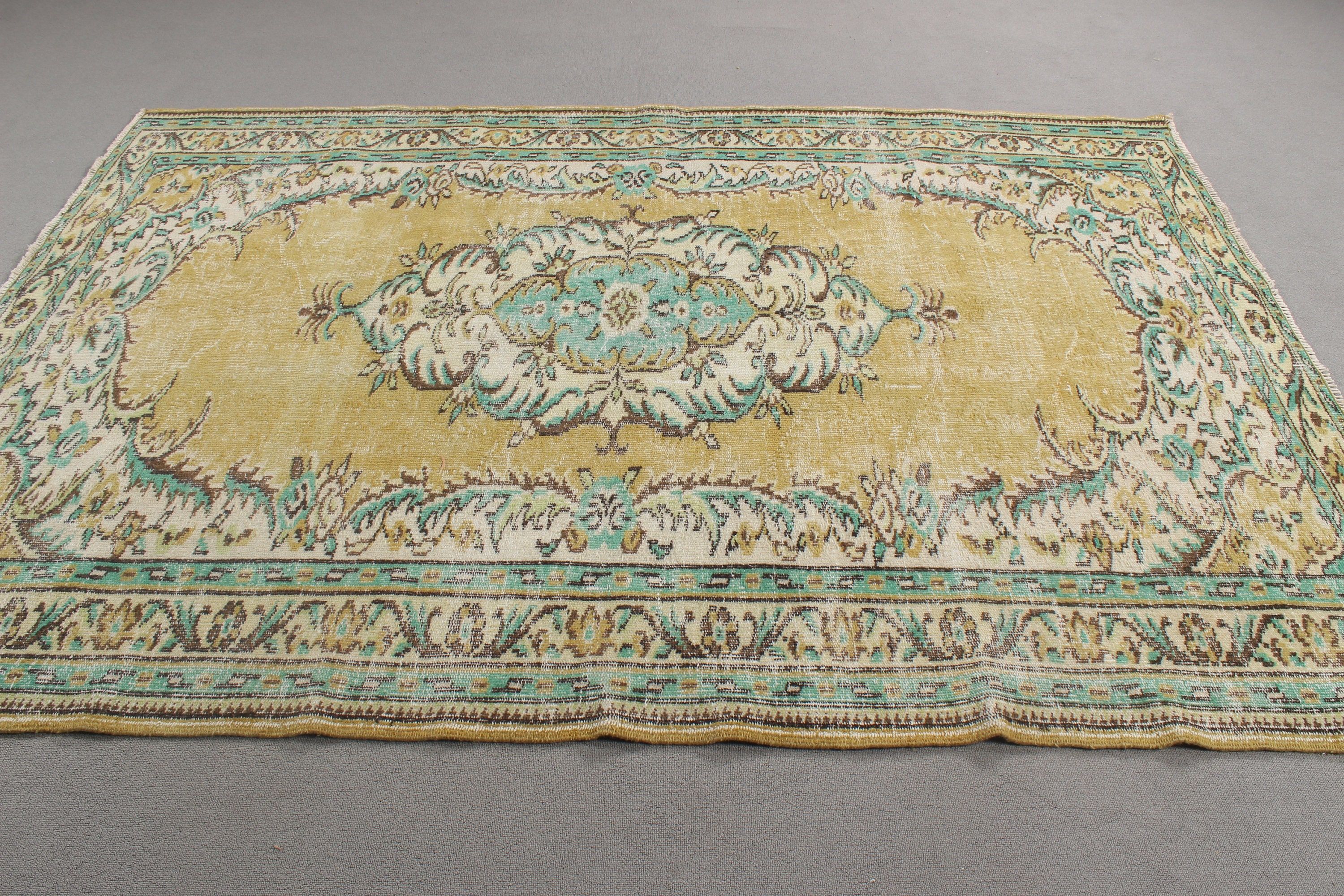 Oryantal Halı, Türk Halıları, 5,8x8,3 ft Büyük Halı, Oturma Odası Halıları, Yün Halı, Vintage Halı, Büyük Oushak Halı, Sarı Soğuk Halı, Organik Halı