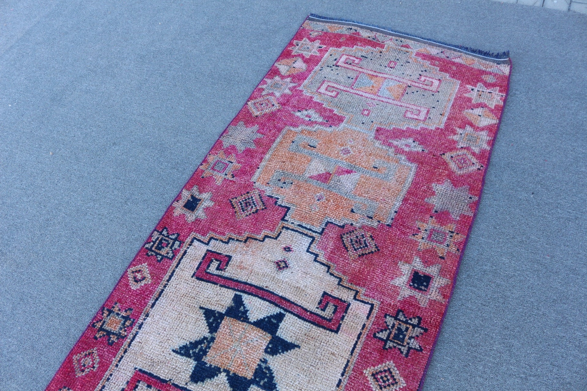 Boho Rugs, Kitchen Rug, 2.9x10.7 ft Runner Rug, Vintage Rug, Wool Rug, Rugs for Corridor, Pink Antique Rug, Turkish Rug