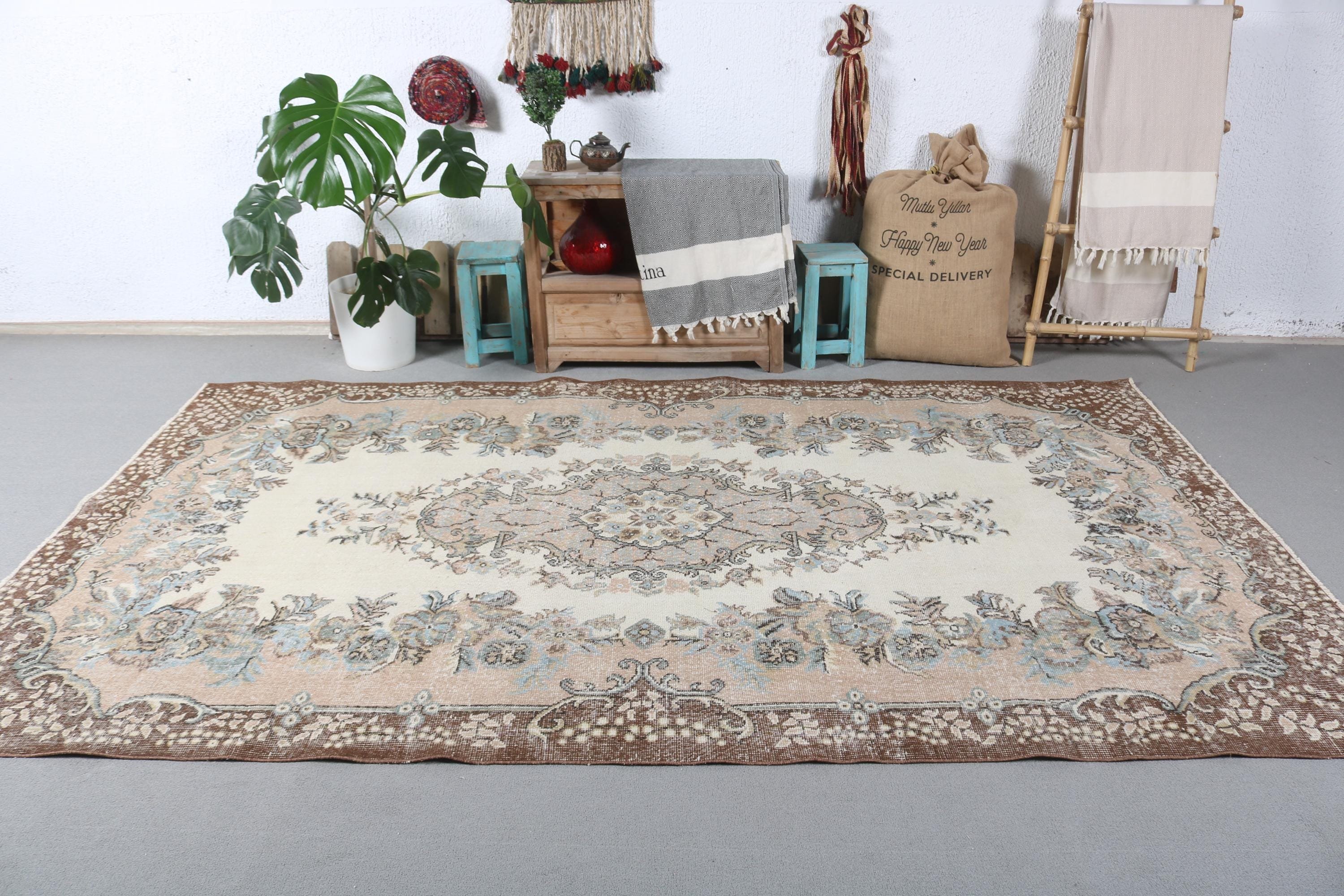 Oturma Odası Halıları, Vintage Halı, 5.8x9.7 ft Büyük Halılar, Yemek Odası Halısı, Türk Halıları, Anadolu Halıları, Yer Halısı, Boho Halıları, Bej Lüks Halı