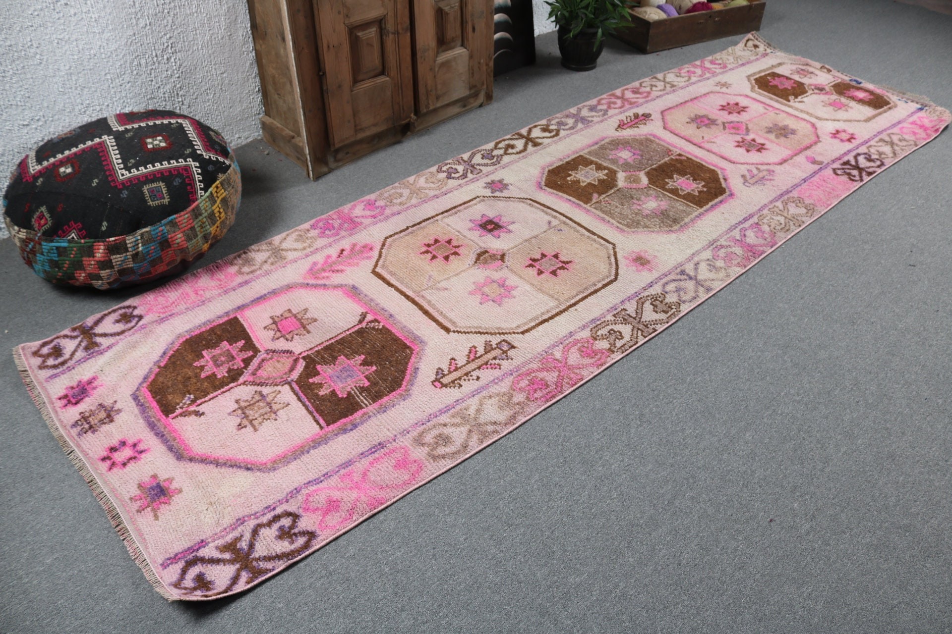 Düz Dokuma Halılar, 3.3x10.7 ft Runner Halı, Bej Modern Halılar, Türk Halısı, Geometrik Halı, Lüks Halı, Vintage Halı, Beni Ourain Runner Halısı