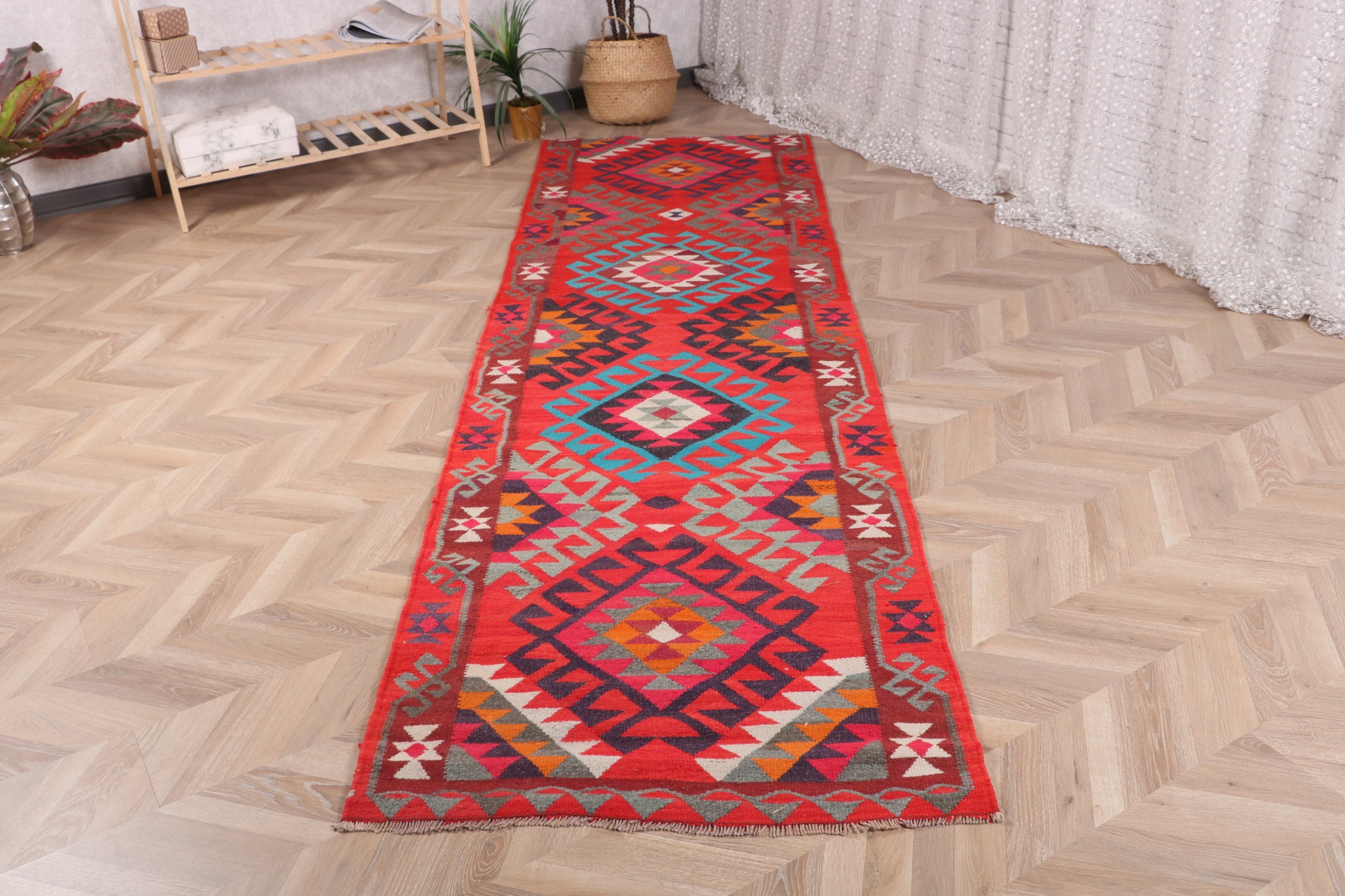 Antique Rugs, Office Rug, Wool Rug, Red Kitchen Rugs, Beni Ourain Runner Rugs, Stair Rugs, Vintage Rugs, 3x10.1 ft Runner Rug, Turkish Rugs