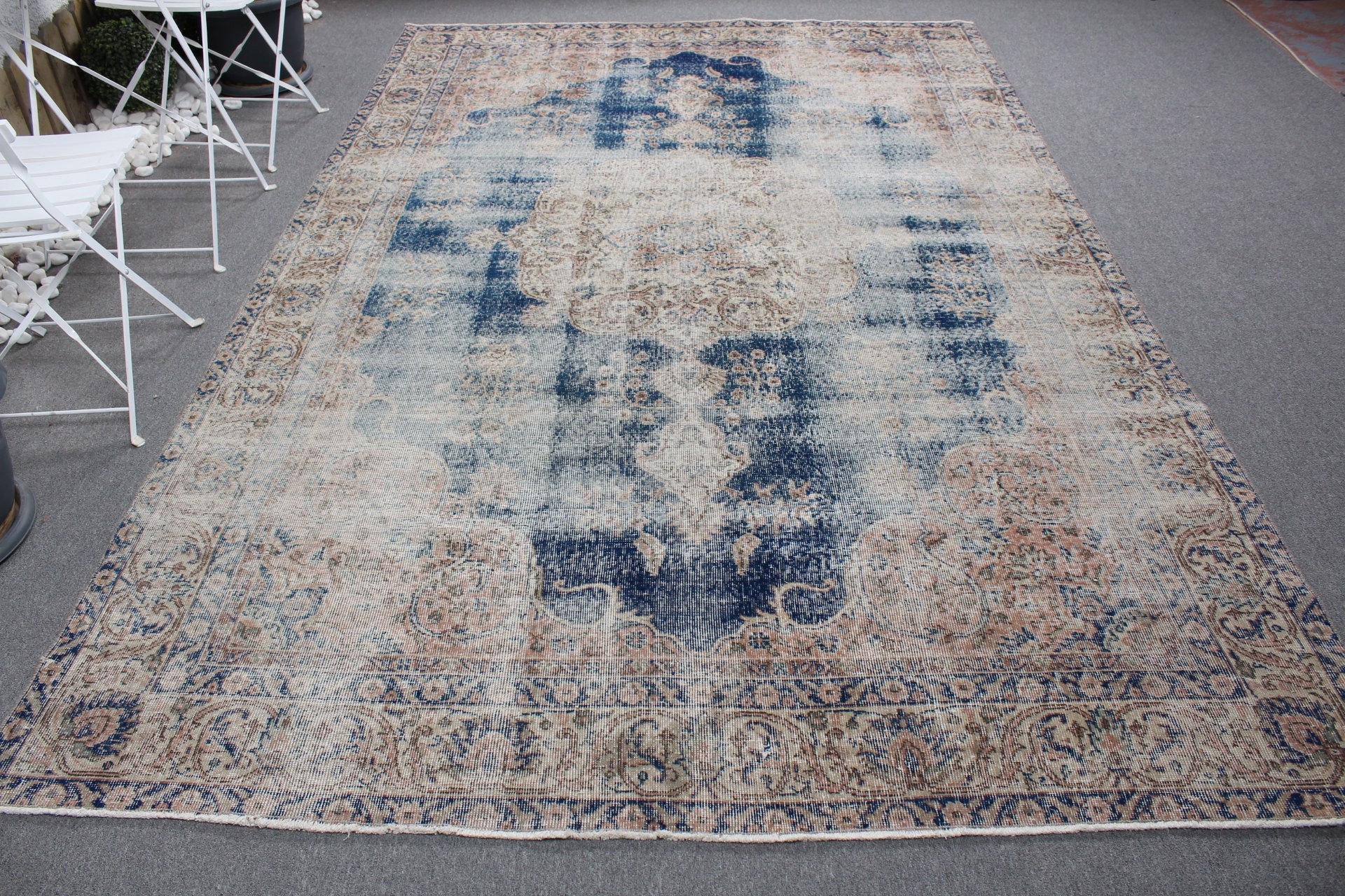 Vintage Rug, Wool Rugs, Turkish Rugs, Blue Bedroom Rug, Custom Rug, Saloon Rug, Dining Room Rugs, Anatolian Rug, 6.8x10.6 ft Oversize Rug