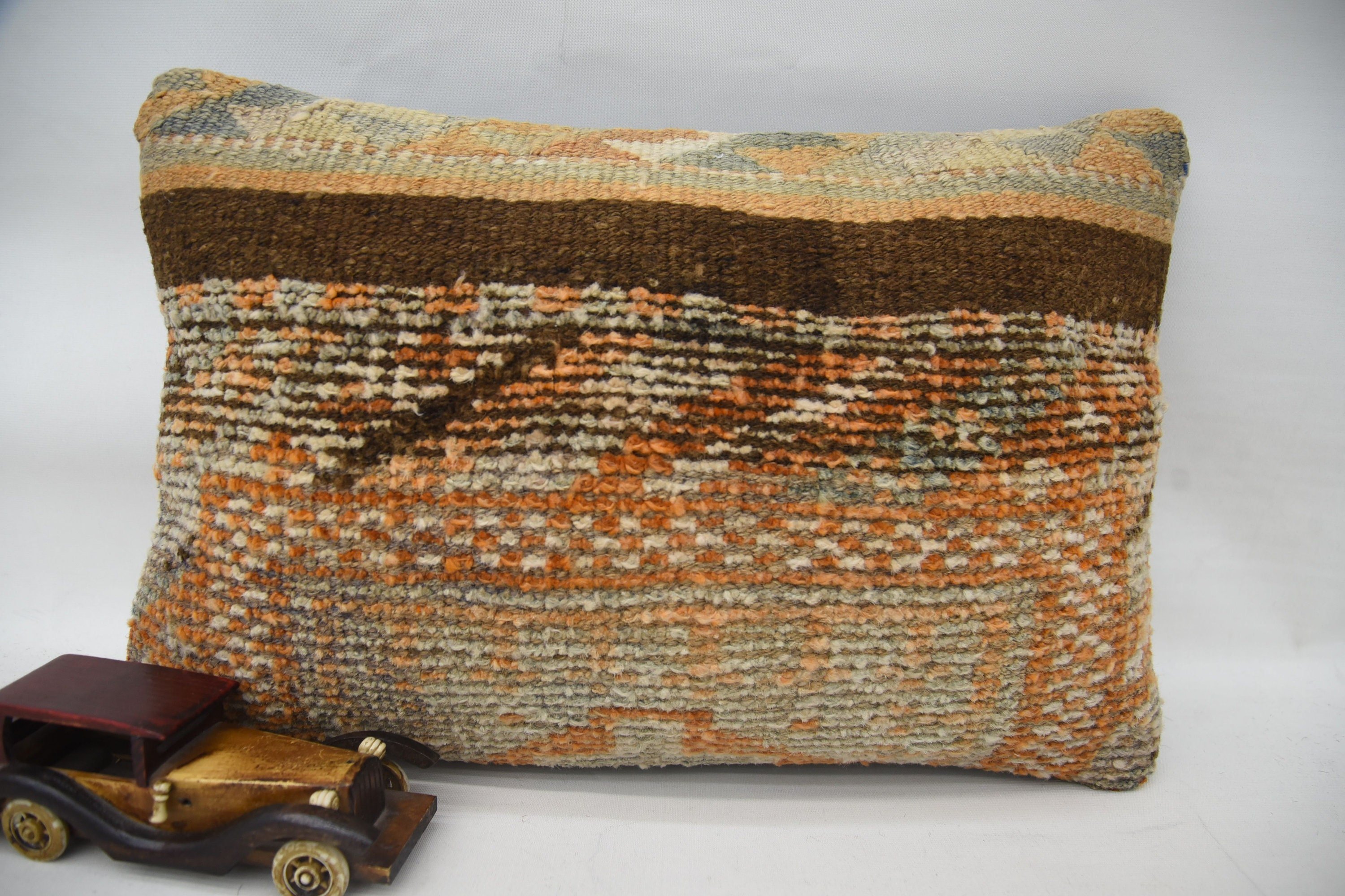 Natural Pillow Cover, Home Decor Pillow, Interior Designer Pillow, Kilim Cushion Sham, Kilim Rug Pillow, 16"x24" Orange Pillow Case