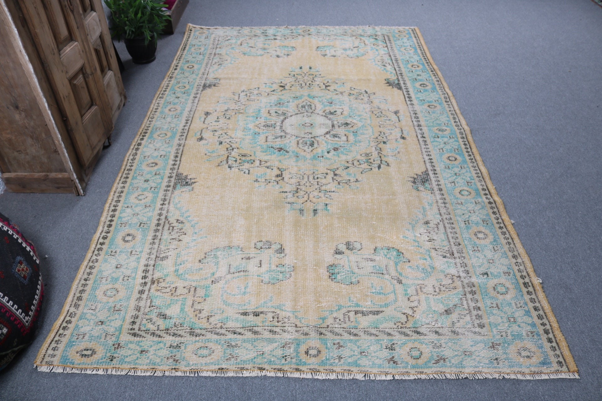 Yellow Statement Rugs, Turkish Rugs, Vintage Rugs, Salon Rug, Dining Room Rugs, Wool Rugs, Exotic Rug, Modern Rug, 5.7x9.1 ft Large Rug