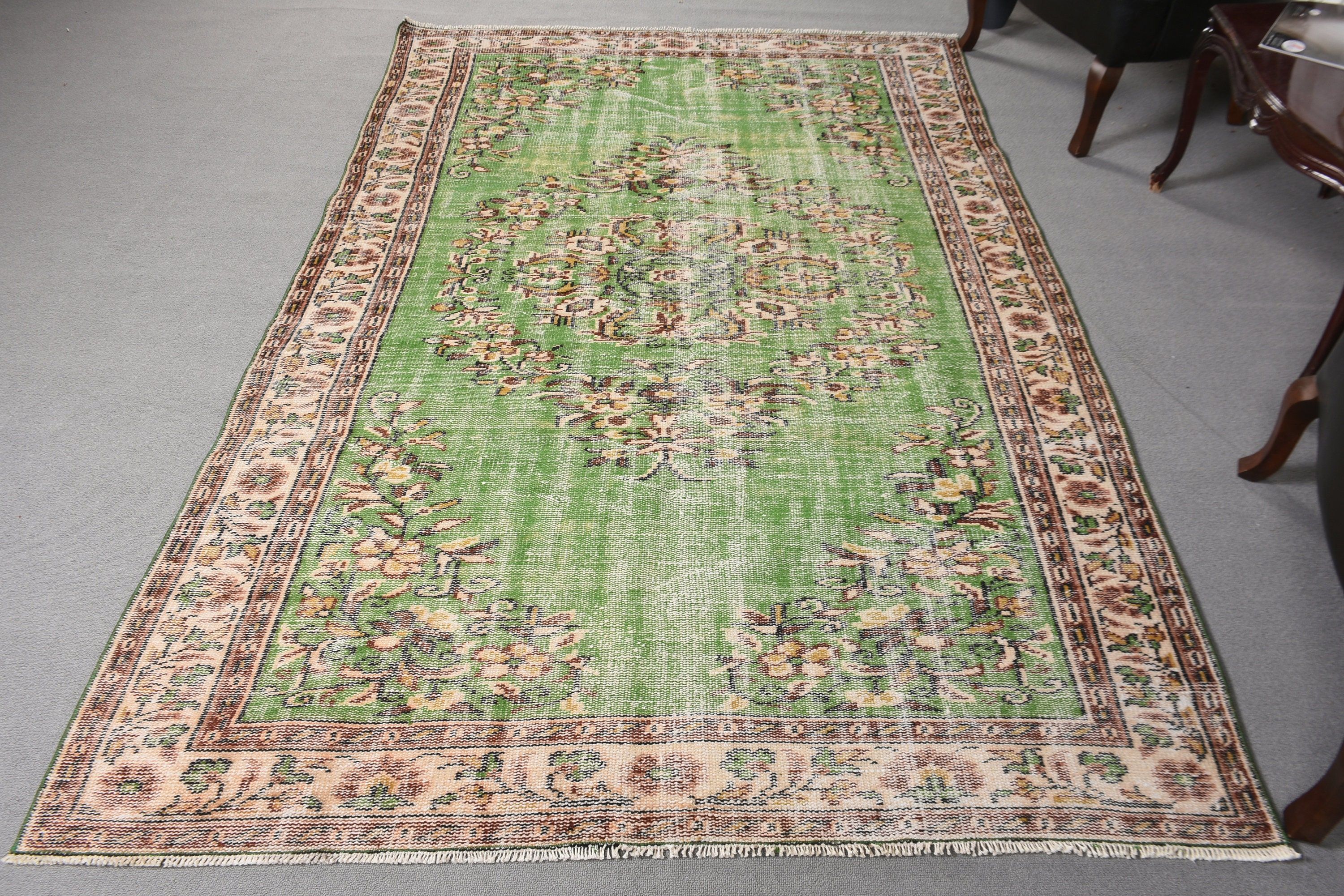 Oryantal Halılar, Modern Halı, 5.5x8.5 ft Büyük Halı, Türk Halıları, Yatak Odası Halıları, Vintage Halı, Yeşil Antika Halılar, Vintage Dekor Halısı, Salon Halısı