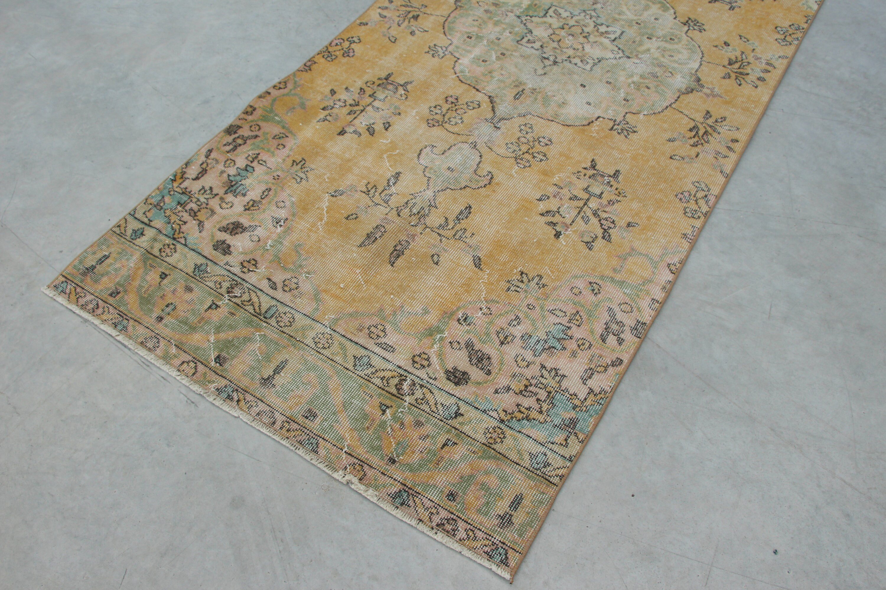 Indoor Rug, Yellow Oriental Rug, Antique Rug, Vintage Rug, 3.6x8.6 ft Area Rugs, Bedroom Rug, Turkish Rugs, Wool Rug, Rugs for Floor