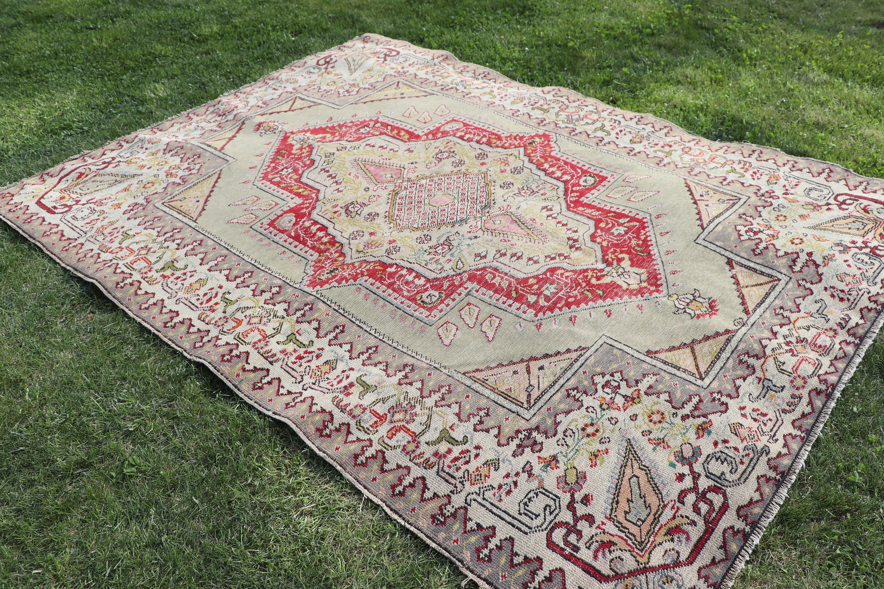 Rugs for Nursery, Luxury Rug, Nursery Rug, Turkish Rugs, Boho Rug, Vintage Rugs, Kitchen Rug, 4.1x5.7 ft Accent Rugs, Green Geometric Rugs