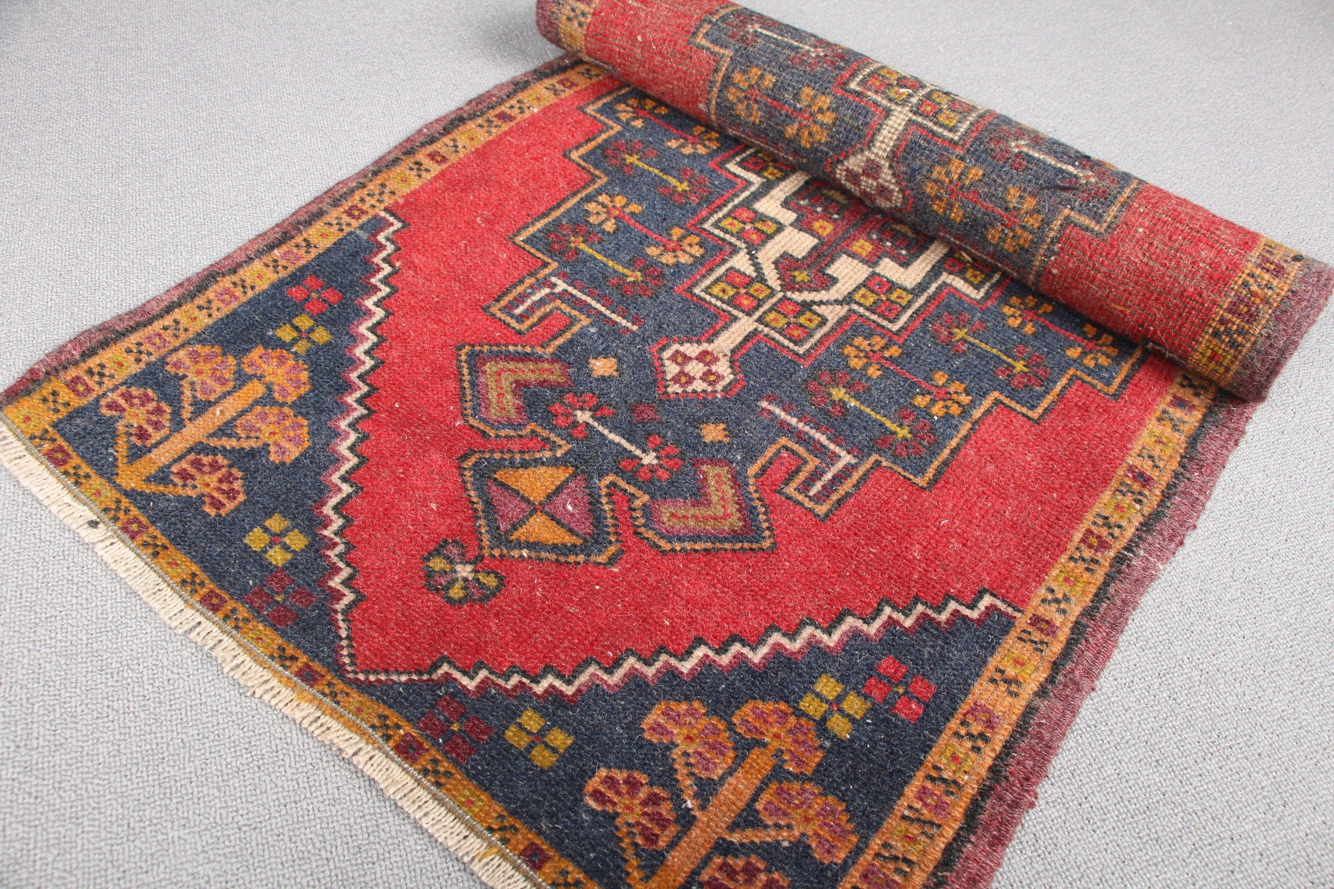 Anatolian Rugs, Red Floor Rug, 1.8x3.5 ft Small Rugs, Vintage Rug, Floor Rugs, Door Mat Rug, Rugs for Nursery, Turkish Rugs, Bedroom Rug