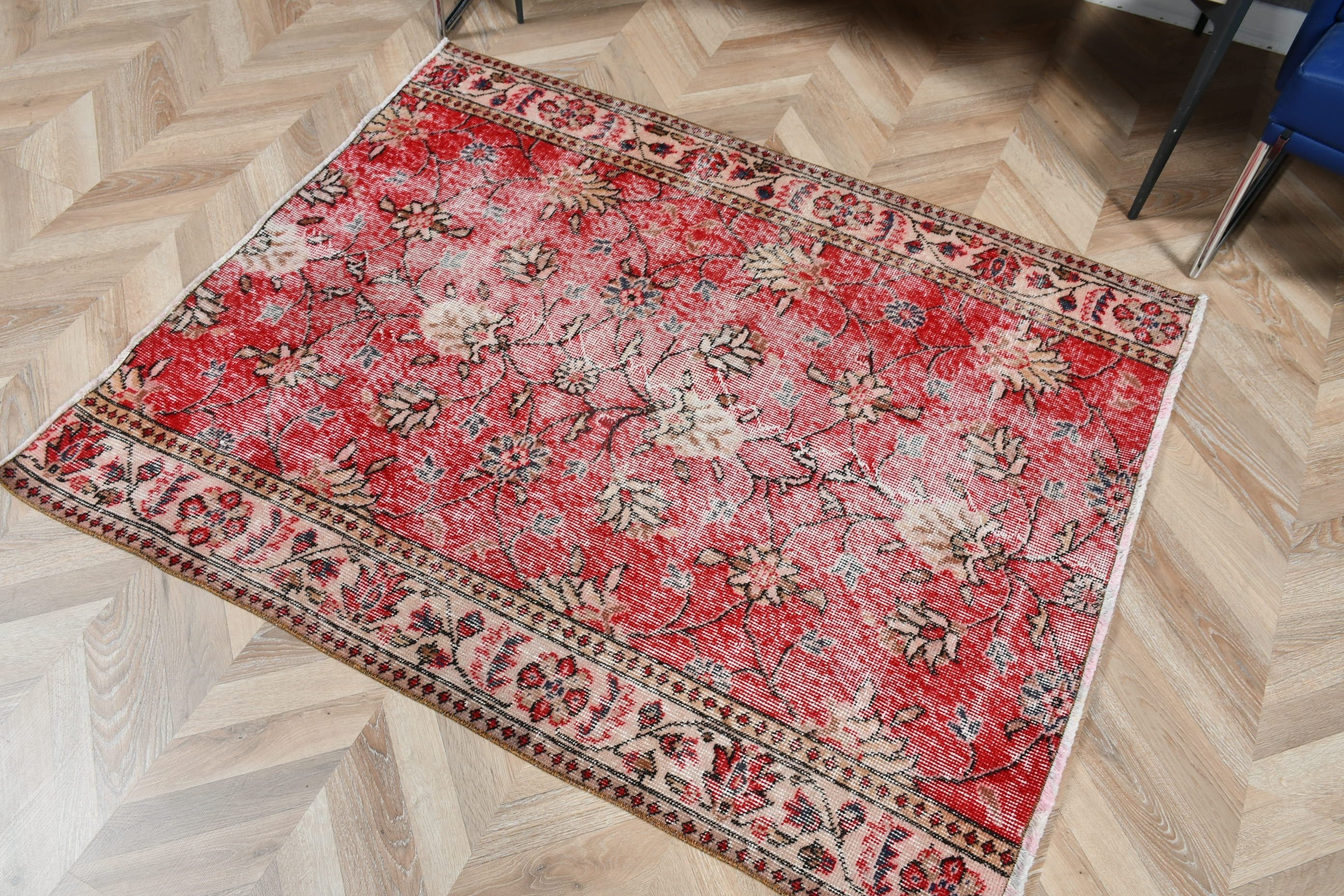 Red Antique Rugs, Rugs for Kitchen, Nursery Rugs, Bedroom Rugs, 3.7x4.6 ft Accent Rugs, Turkish Rugs, Vintage Rug, Oushak Rug, Kitchen Rug