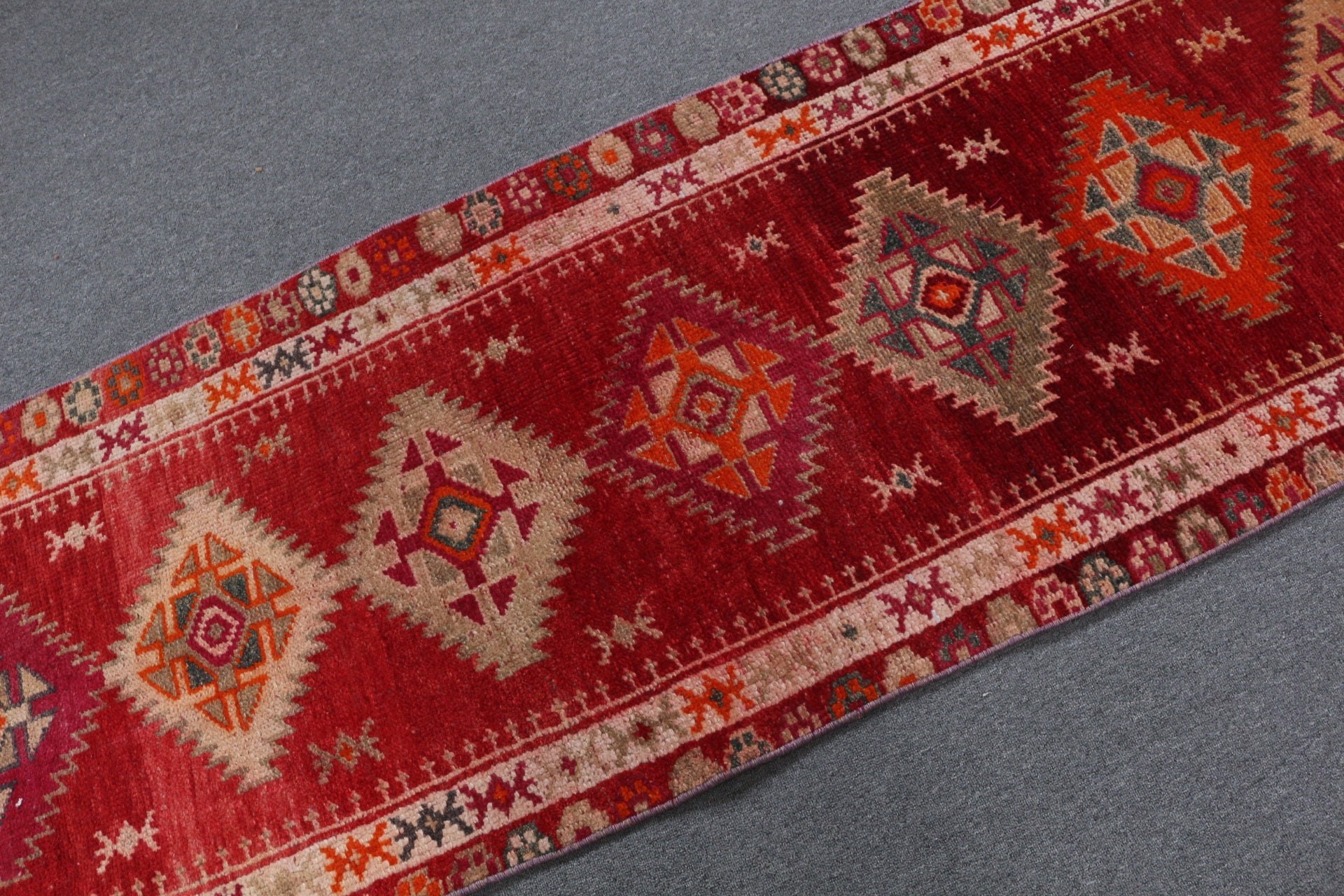 Red Moroccan Rug, Dorm Rug, Oushak Rug, Turkish Rugs, Rugs for Stair, Stair Rug, Antique Rug, 2.5x12.6 ft Runner Rugs, Vintage Rugs