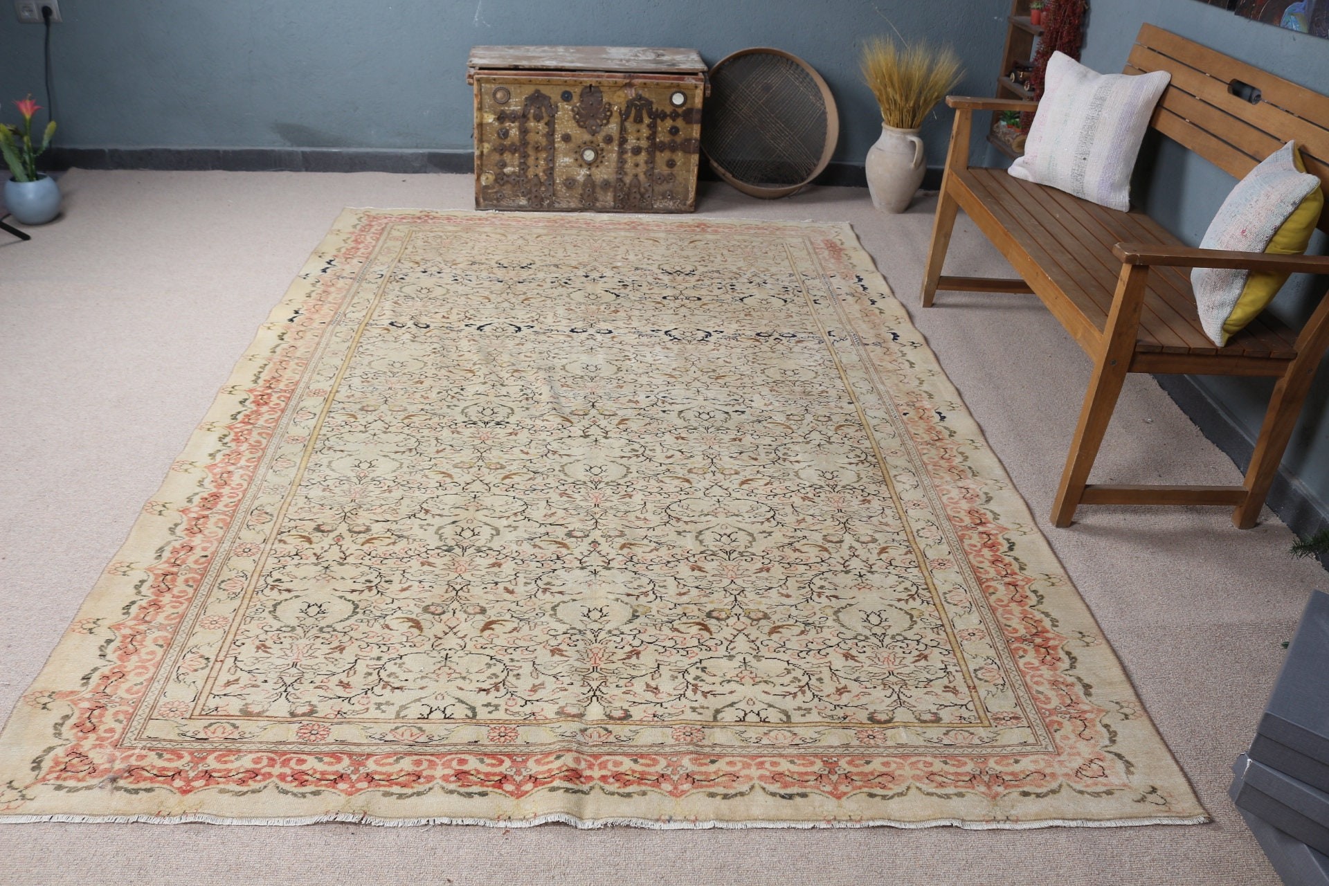 Living Room Rug, 6x9.1 ft Large Rug, Turkish Rug, Vintage Rug, Anatolian Rug, Moroccan Rug, Boho Rug, Beige Floor Rug, Salon Rug, Retro Rug