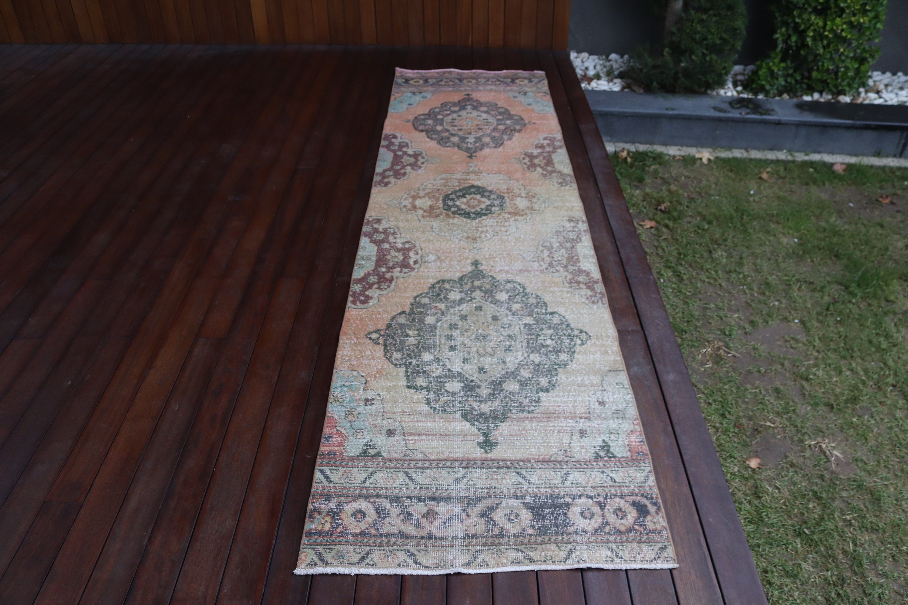 Oushak Halıları, 2.6x9.9 ft Runner Halısı, Turuncu Boho Halıları, Vintage Halılar, Türk Halısı, Koridor Halısı, Koridor Halıları, Yatak Odası Halıları, Merdiven Halıları