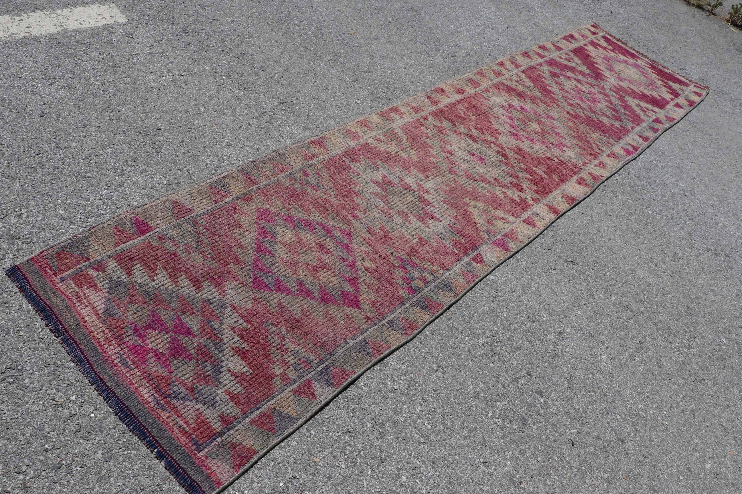 Turkish Rug, 2.6x11 ft Runner Rugs, Vintage Rug, Oushak Rug, Pink Cool Rug, Kitchen Rug, Corridor Rug, Rugs for Corridor, Hand Woven Rug