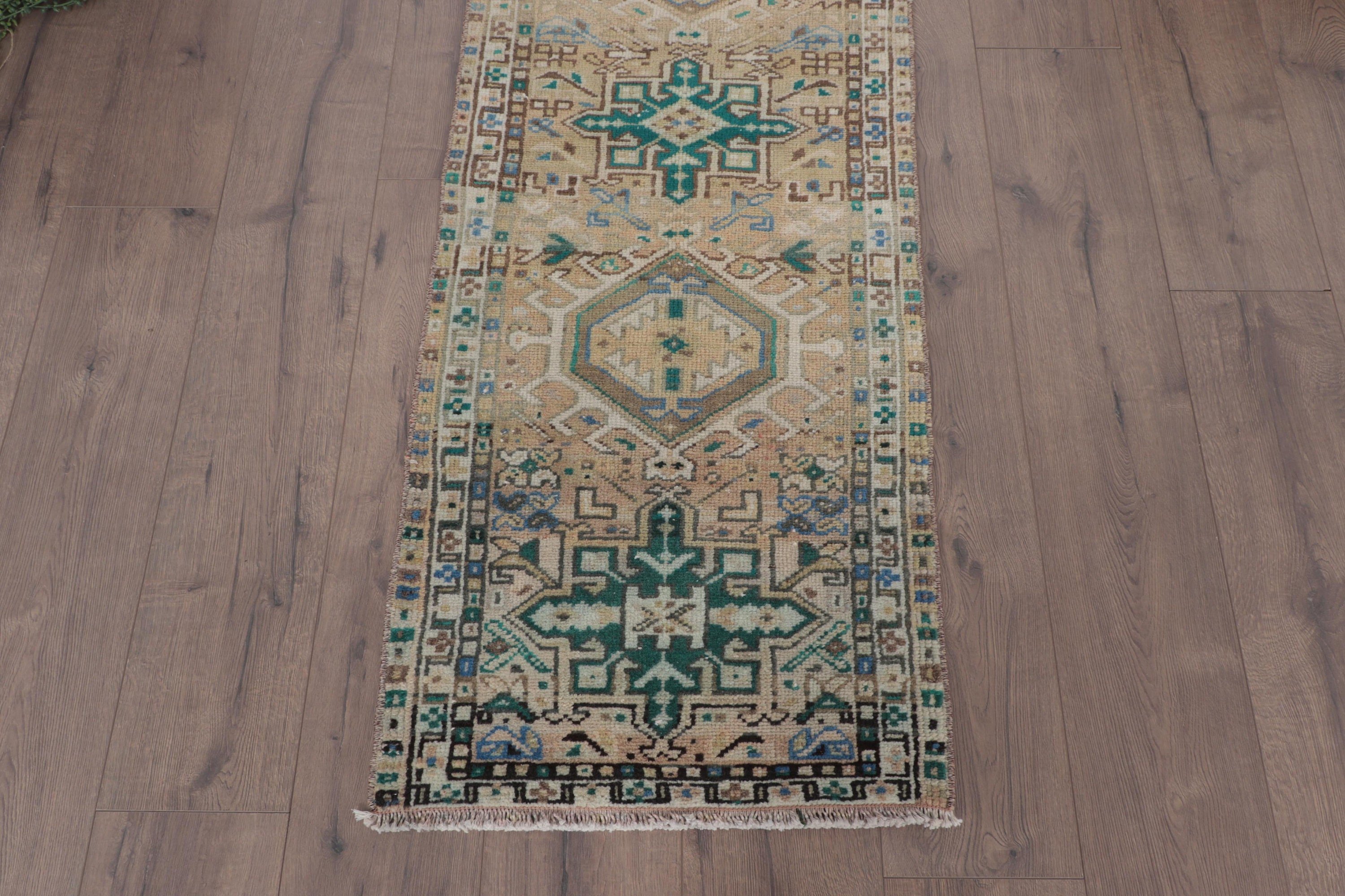 Vintage Halı, Koridor Halıları, Merdiven Halıları, Açıklama Halıları, Türk Halıları, El Dokuma Halı, Yeşil 1.9x5.2 ft Runner Halı, Organik Halı