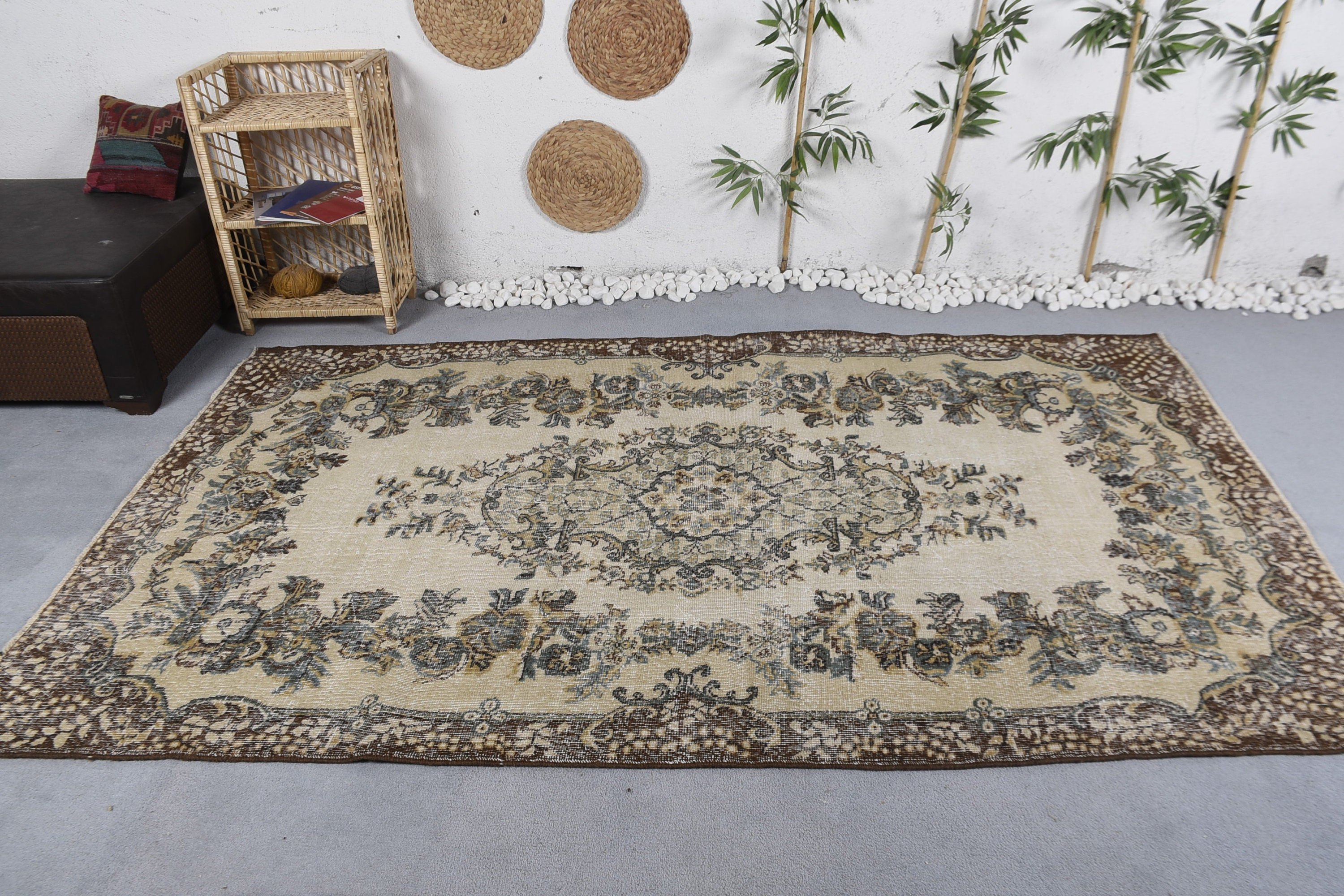 Havalı Halı, Yemek Odası Halısı, Oturma Odası Halıları, Vintage Halı, 5.3x9 ft Büyük Halı, Bej Yatak Odası Halısı, Türk Halısı, Salon Halısı