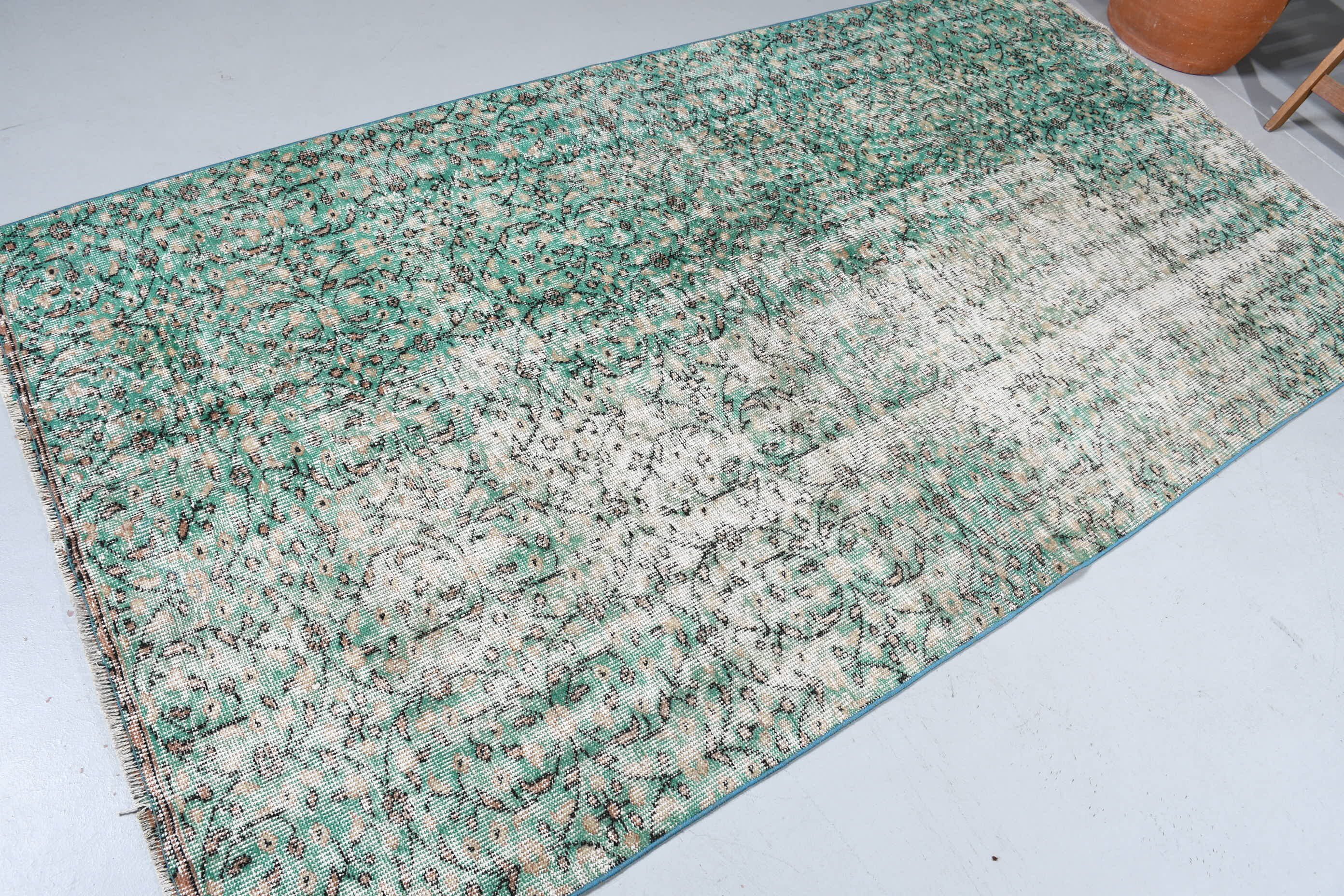 Green Wool Rugs, Indoor Rugs, Turkish Rugs, 4.4x8.3 ft Area Rug, Oushak Rug, Vintage Decor Rug, Kitchen Rugs, Vintage Rug