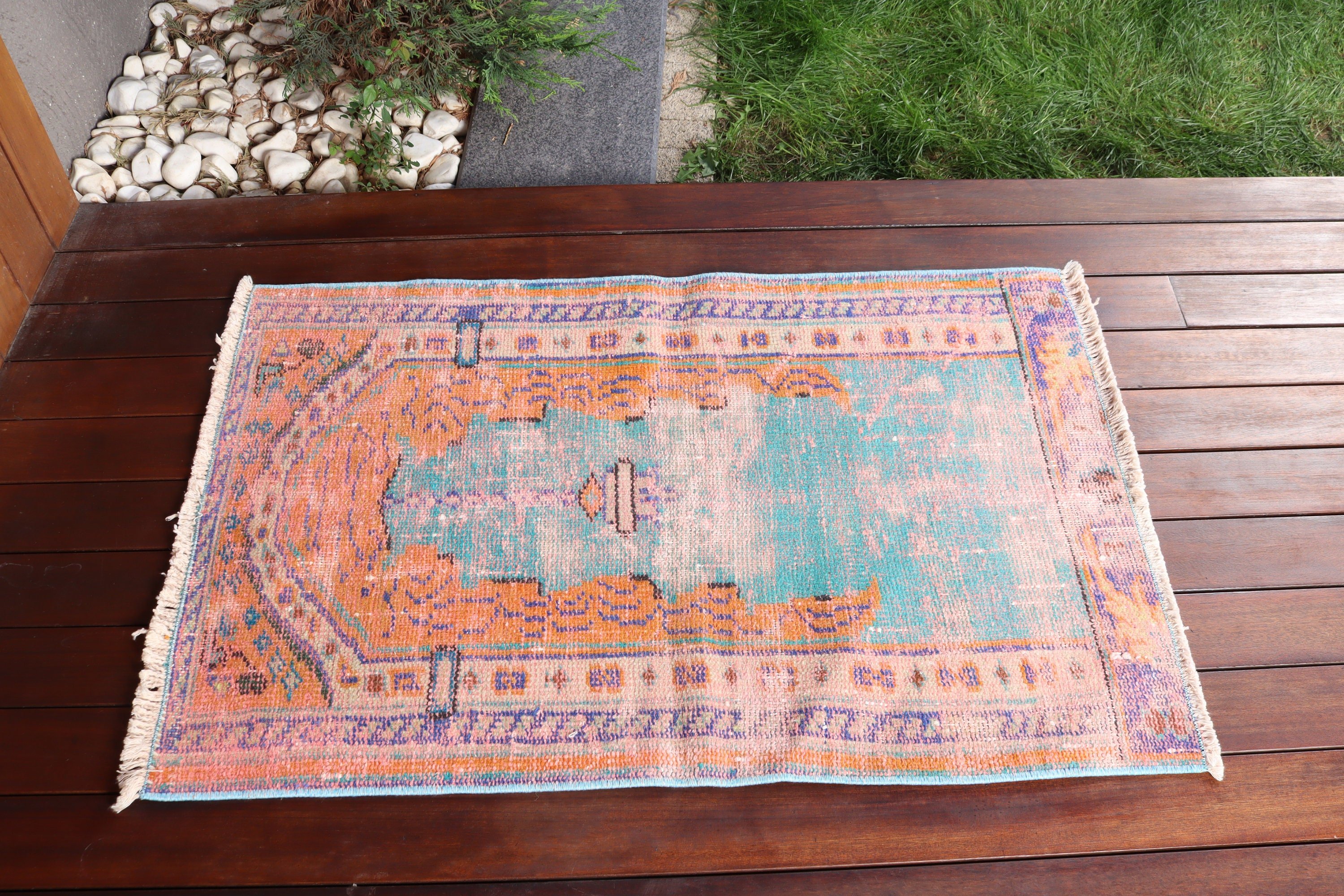 2.2x3.4 ft Küçük Halı, Türk Halısı, Mavi Yer Halıları, Giriş Halısı, Vintage Halı, Mutfak Halıları, Modern Halı, Geometrik Halı, Küçük Alan Halıları