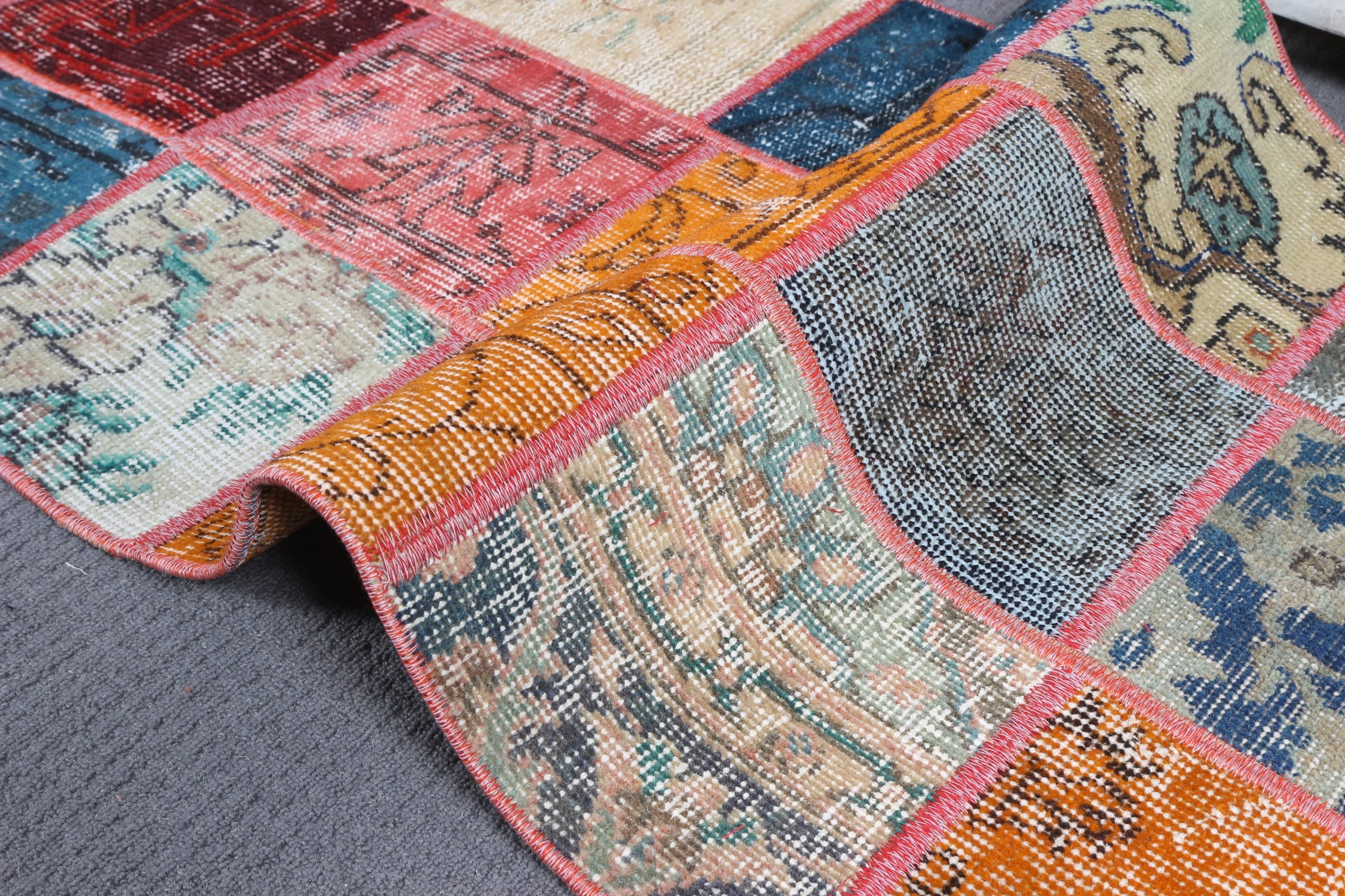 Art Rugs, Oriental Rug, 1.9x4.1 ft Small Rugs, Bath Rugs, Orange Bedroom Rug, Nursery Rug, Vintage Rugs, Turkish Rug, Home Decor Rug