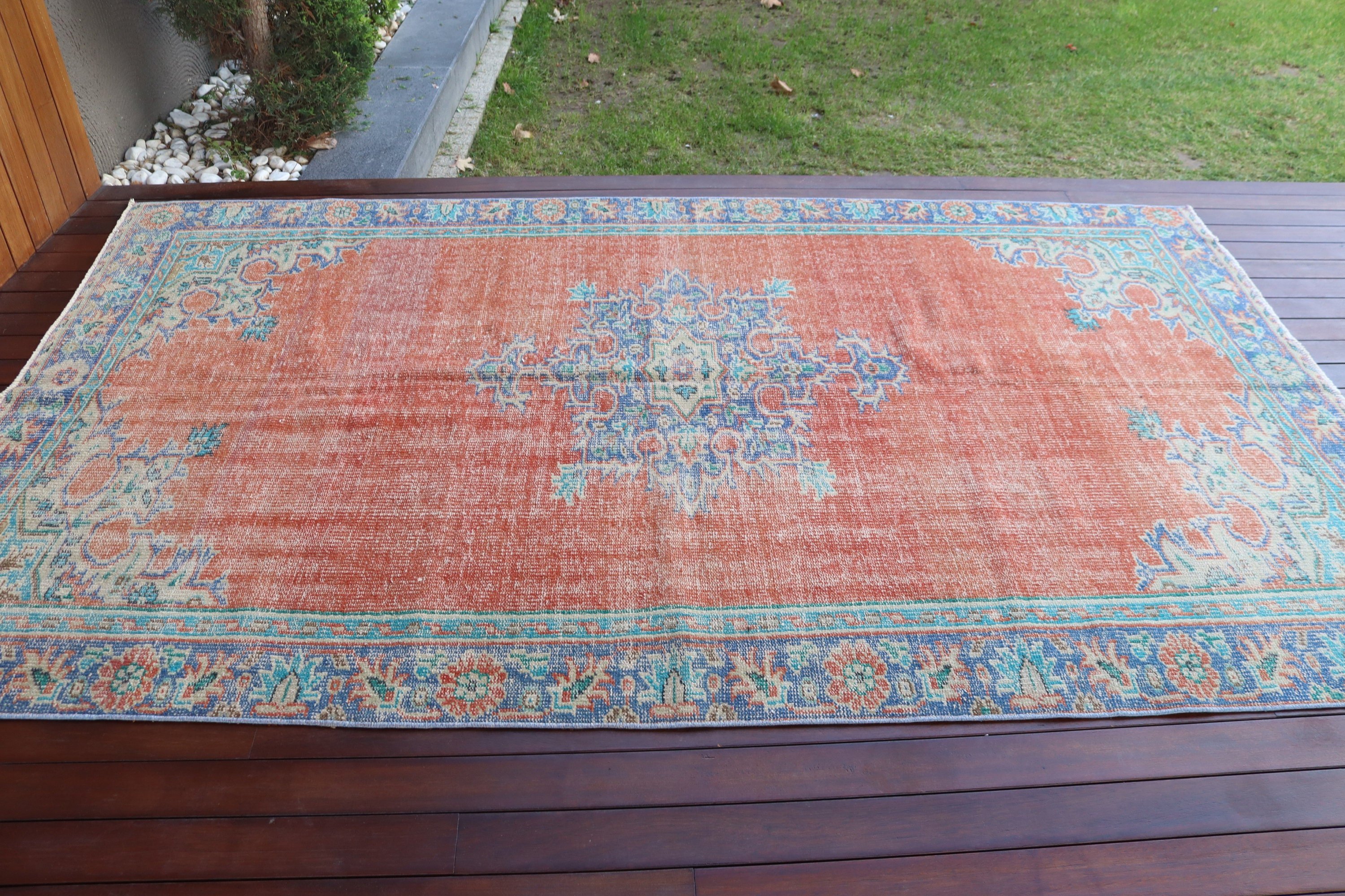 Türk Halıları, Salon Halıları, Vintage Halılar, Ev Dekorasyonu Halıları, Kırmızı Oryantal Halılar, 5.5x8.8 ft Büyük Halı, Büyük Oushak Halısı, El Dokuma Halılar