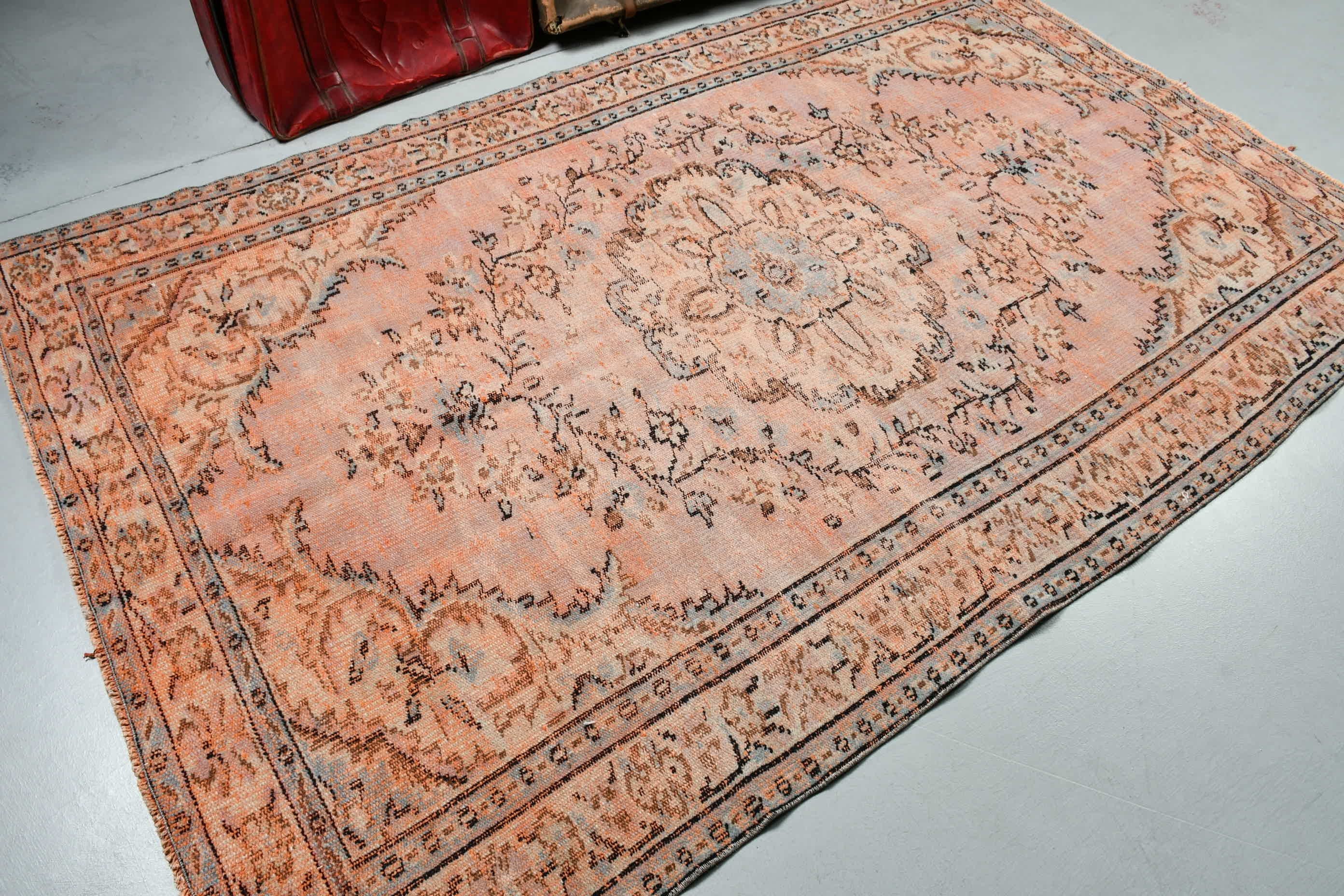 Art Rug, Pink Floor Rug, Kitchen Rug, Vintage Rug, 5.1x8.2 ft Large Rugs, Bedroom Rugs, Turkish Rugs, Dining Room Rug