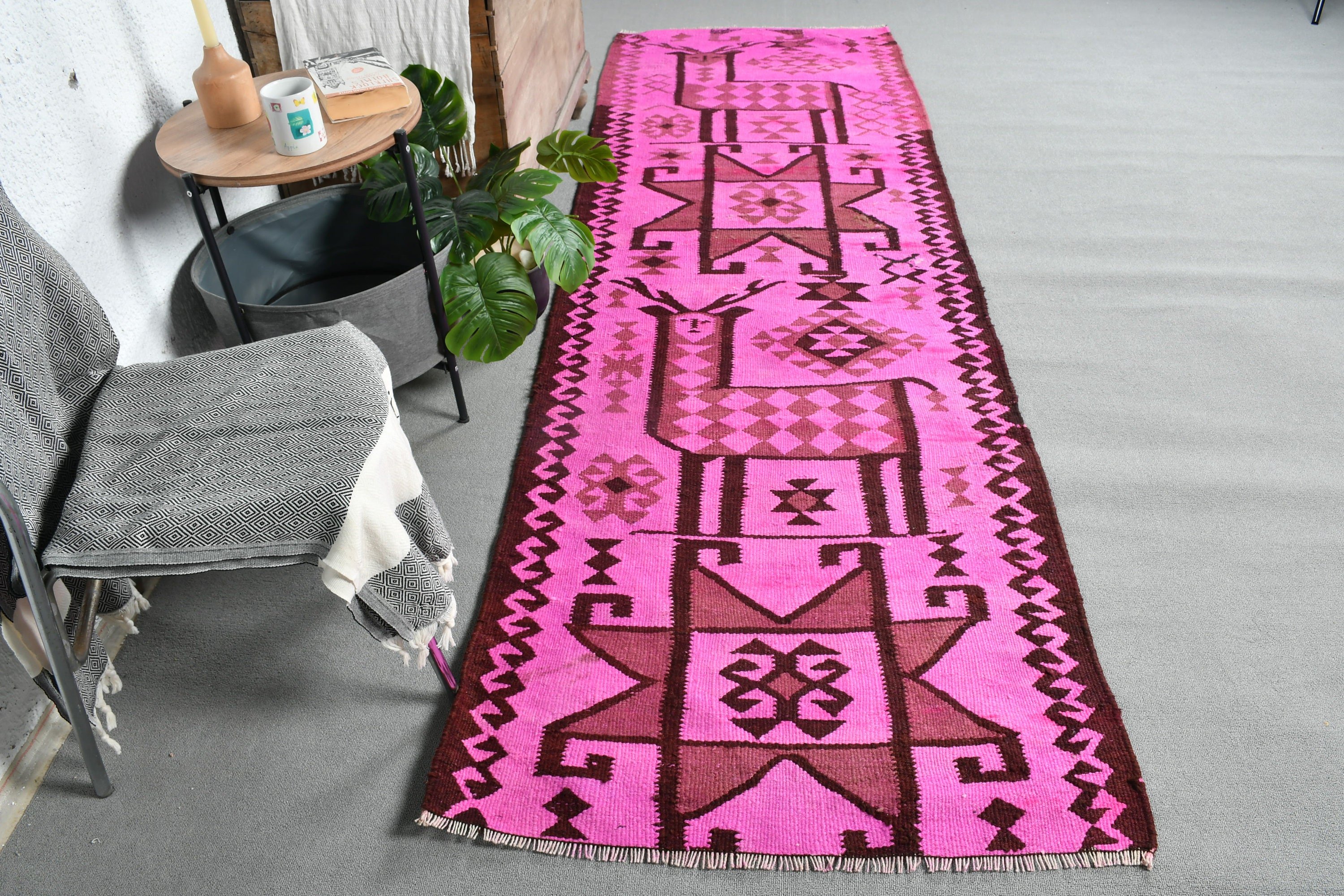 Pink Floor Rugs, Wool Rug, Cool Rugs, Art Rugs, Corridor Rug, Turkish Rug, 3.2x9.7 ft Runner Rug, Stair Rug, Rugs for Hallway, Vintage Rug