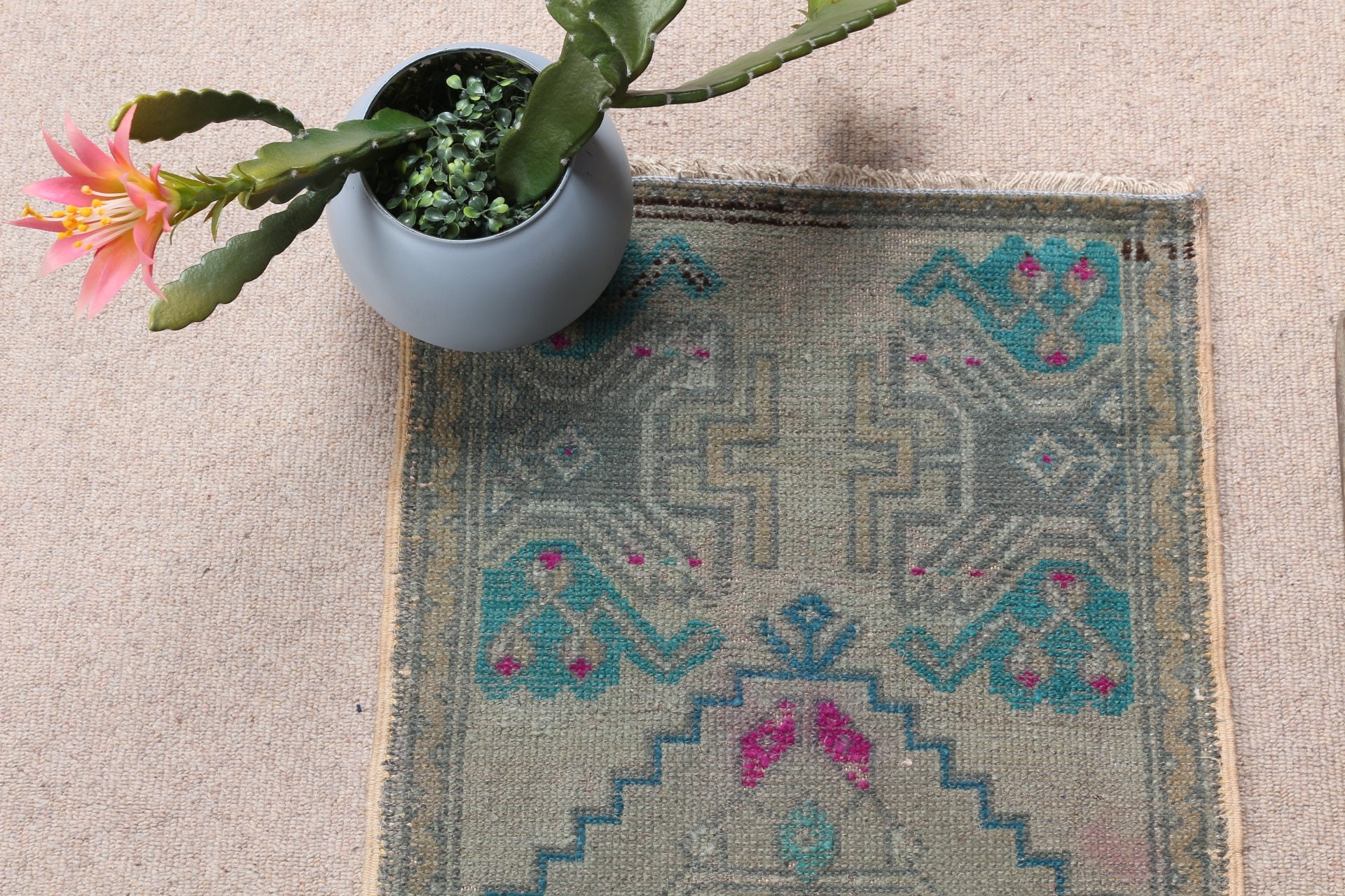 Green Bedroom Rug, 1.6x3 ft Small Rug, Vintage Rug, Turkish Rug, Kitchen Rug, Bathroom Rug, Rugs for Wall Hanging, Art Rug