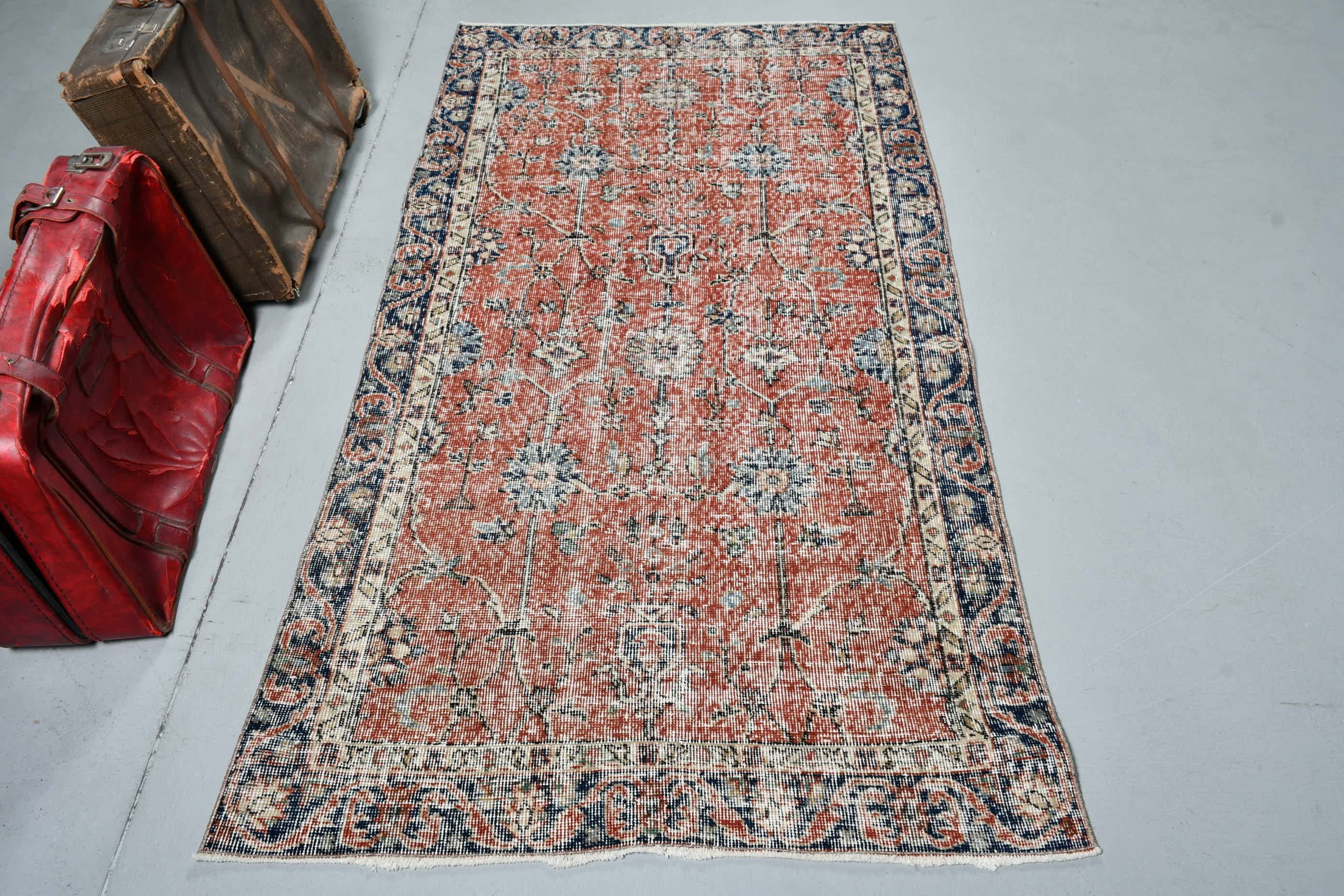 Vintage Rug, Bedroom Rug, Moroccan Rug, Nursery Rug, Rugs for Entry, Red Kitchen Rug, Turkish Rugs, 3.4x6.6 ft Accent Rugs