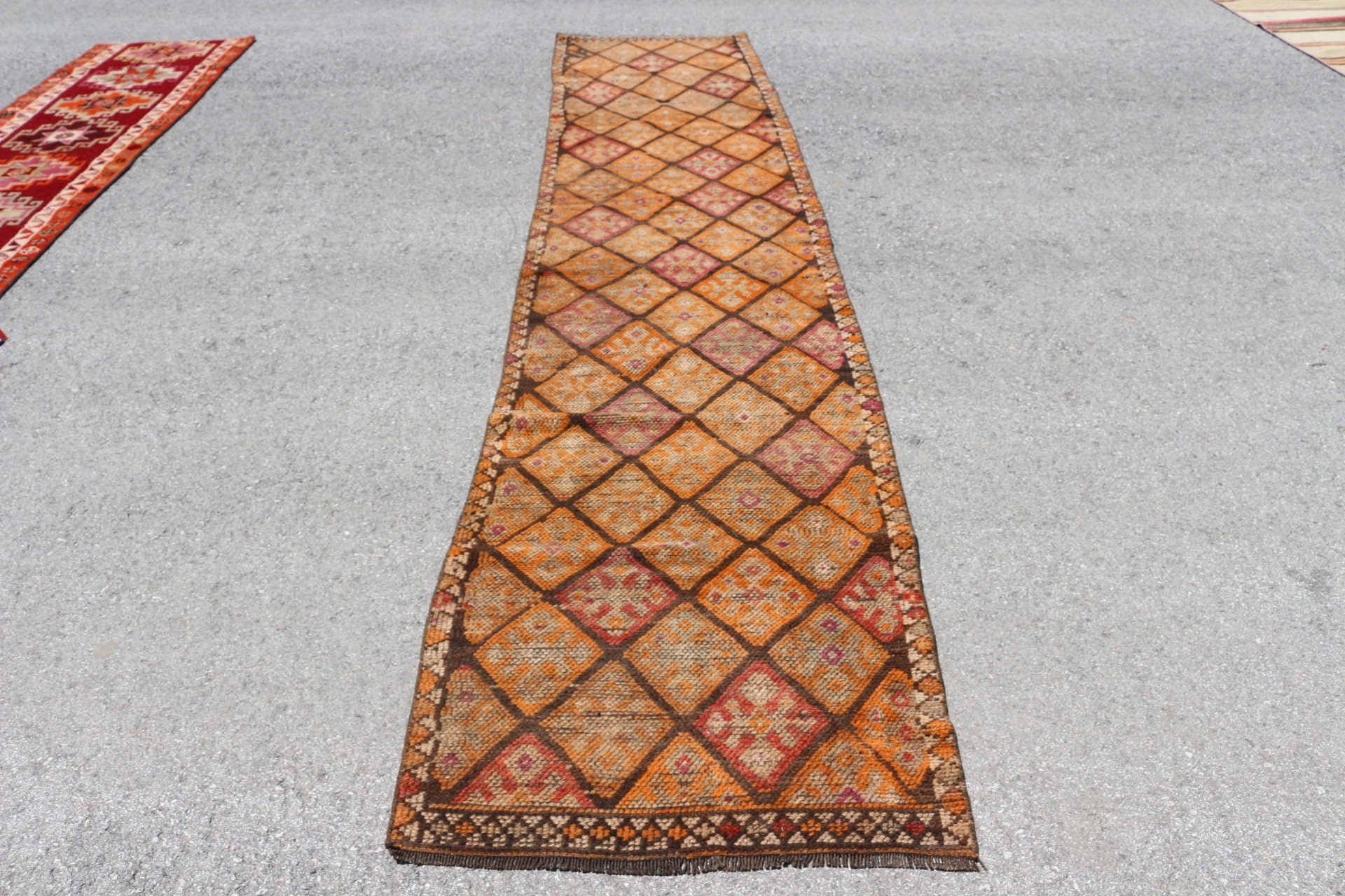 Oriental Rug, Vintage Rug, Oushak Rug, Brown  2.7x12.6 ft Runner Rug, Ethnic Rugs, Turkish Rugs, Kitchen Rugs, Corridor Rug