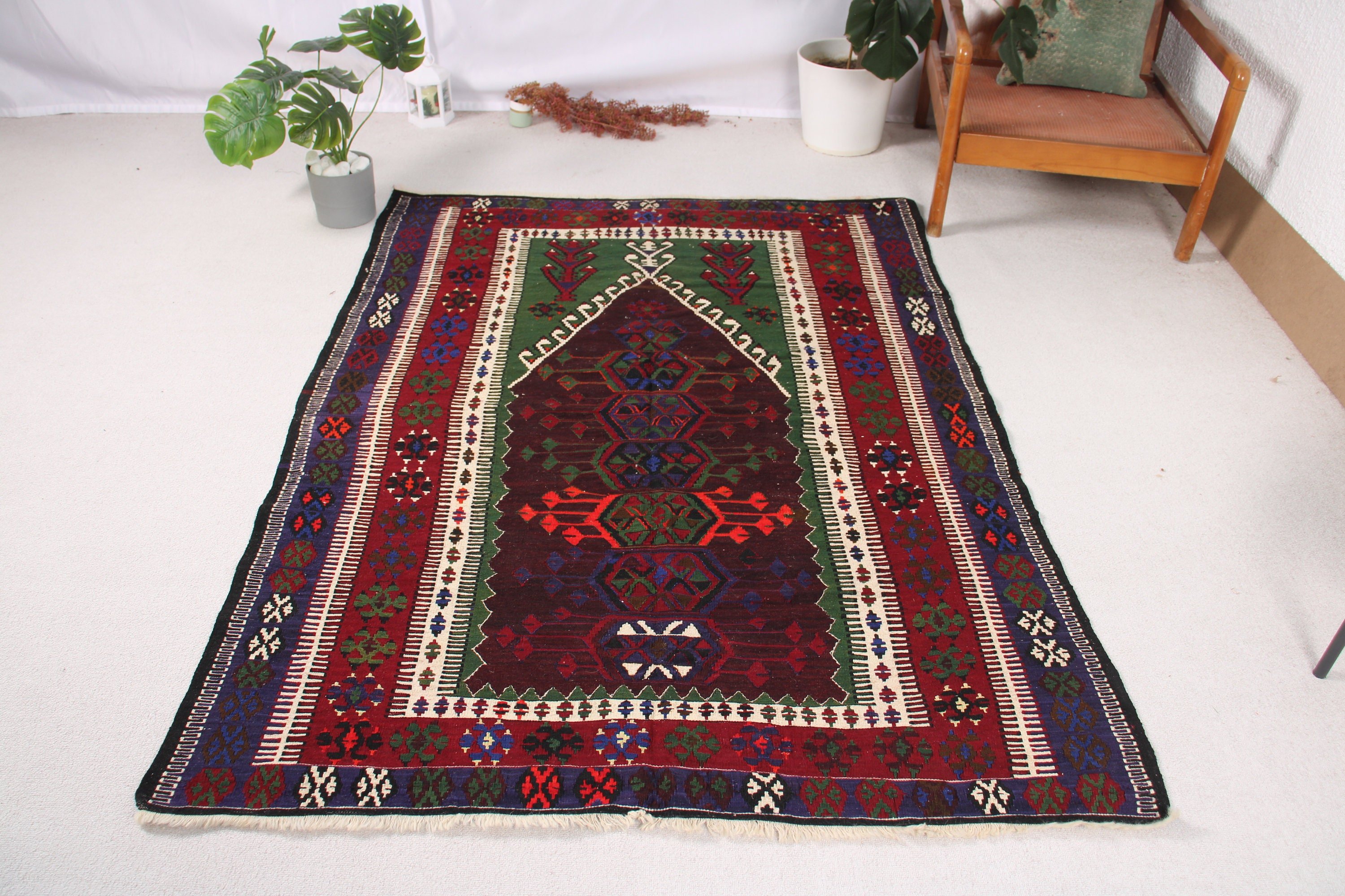 İç Mekan Halısı, Kilim, Vintage Halılar, 4,7x6,1 ft Alan Halıları, Açıklama Halıları, El Dokuma Halı, Türk Halısı, Yemek Odası Halısı, Mor Boho Halısı