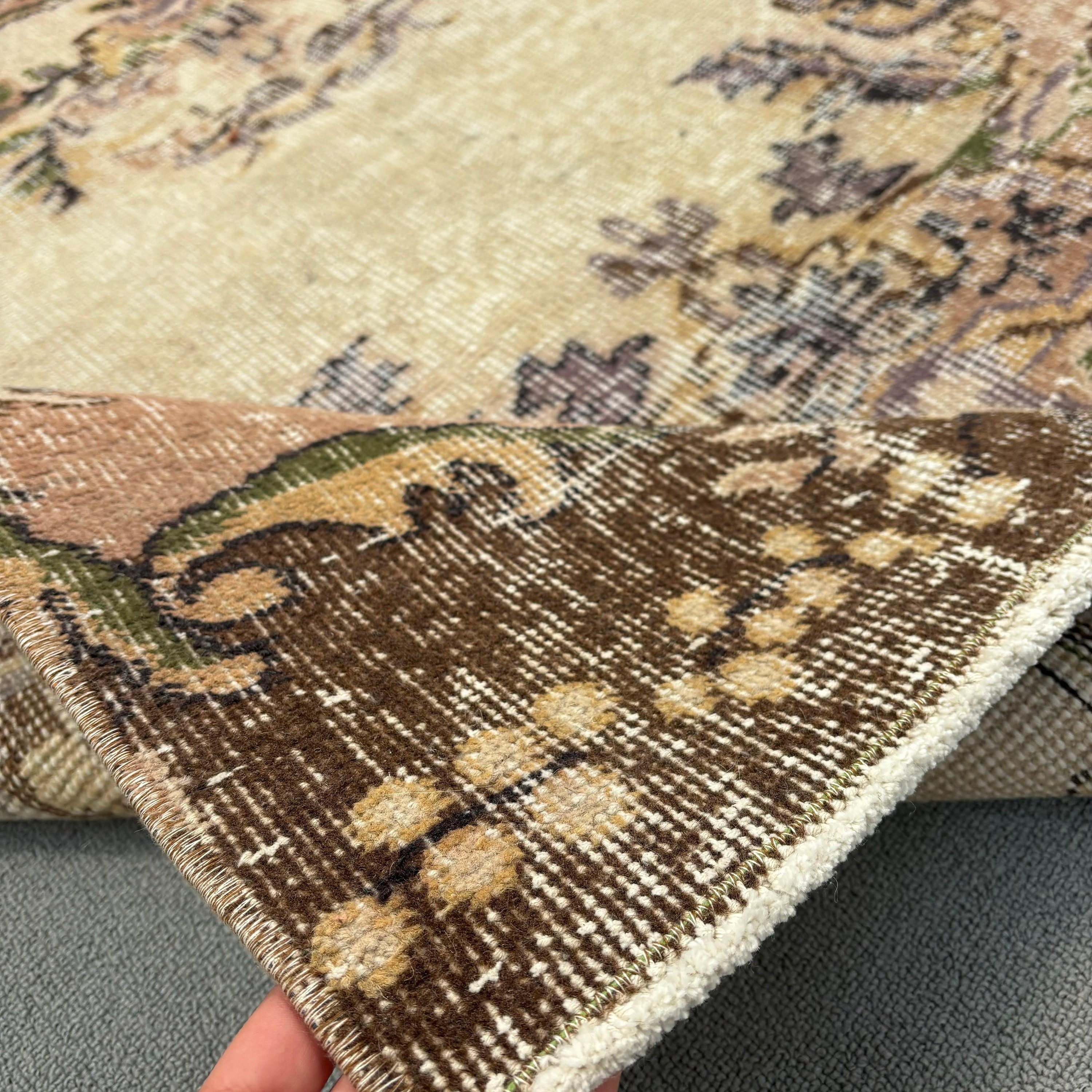 Rugs for Salon, Turkish Rug, Oushak Rugs, Vintage Rug, Beige  4.3x9.7 ft Large Rug, Dining Room Rug, Salon Rug, Kitchen Rugs