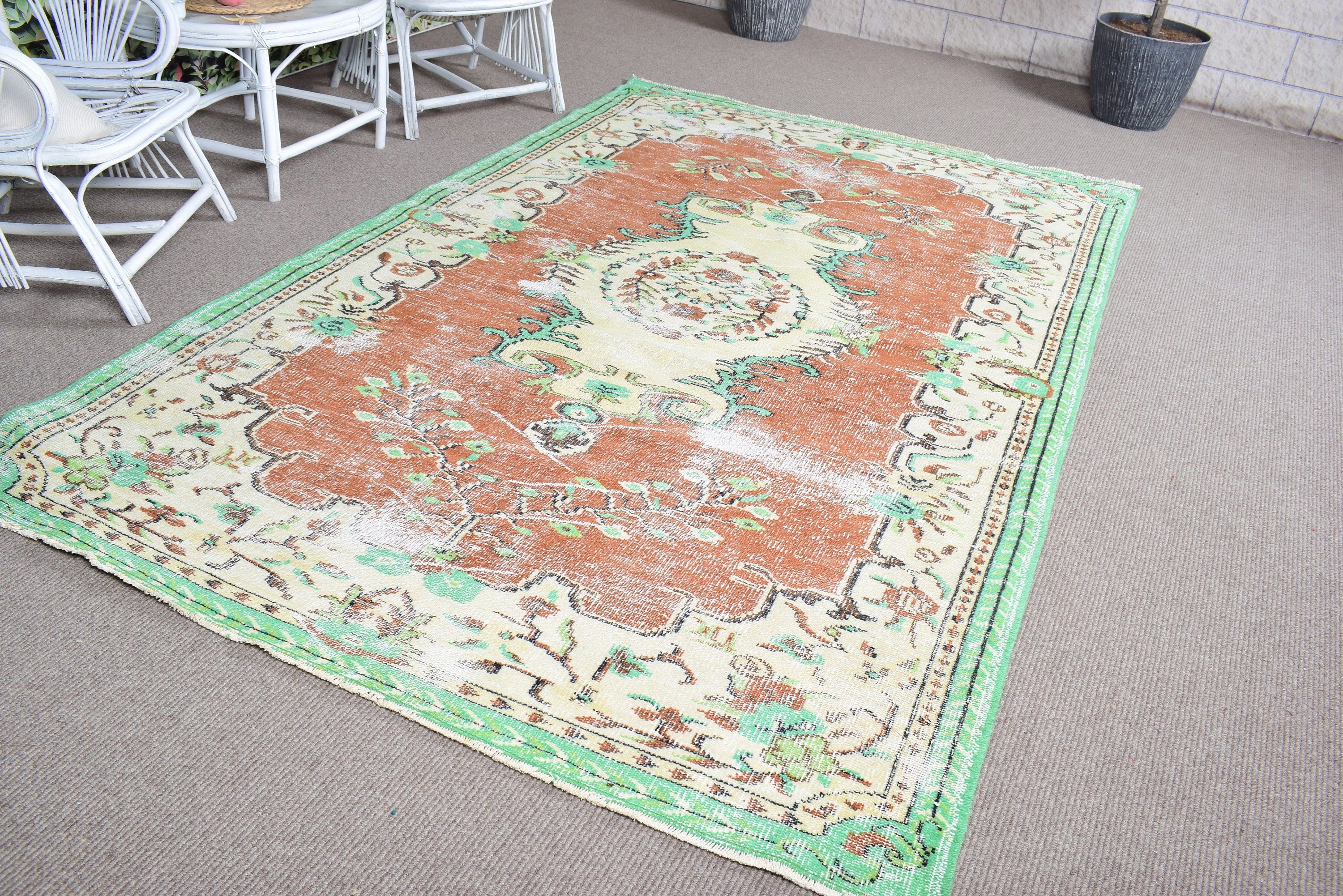 Geometrik Halılar, Vintage Halı, Kahverengi Fas Halıları, Büyük Vintage Halı, 5.8x9 ft Büyük Halılar, Türk Halıları, Oturma Odası Halıları, Yer Halısı