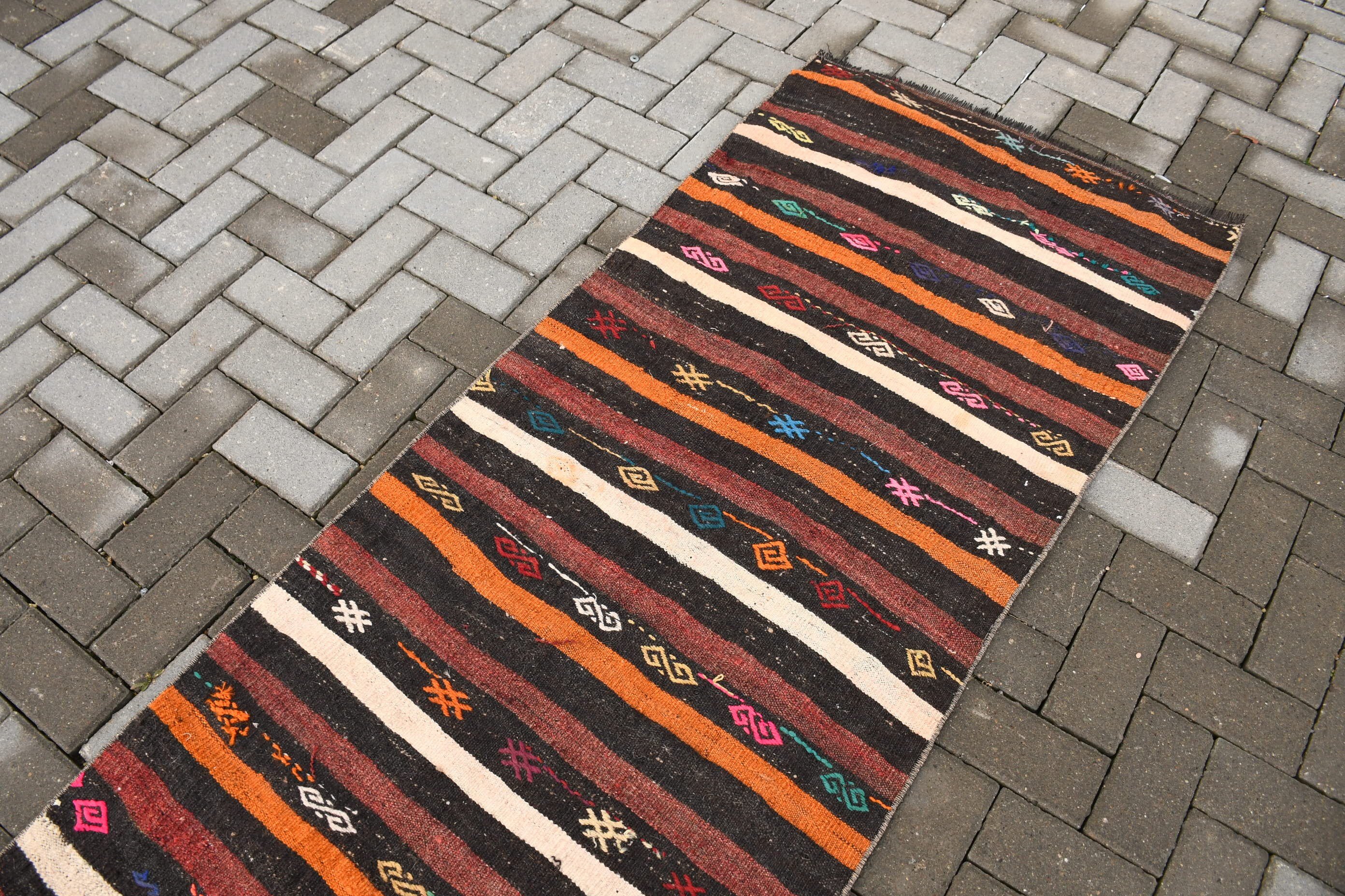 Corridor Rugs, Vintage Rugs, Old Rug, Kilim, Turkish Rugs, Brown Oushak Rug, Oushak Rug, Rugs for Runner, Cool Rugs, 2.4x9.7 ft Runner Rugs