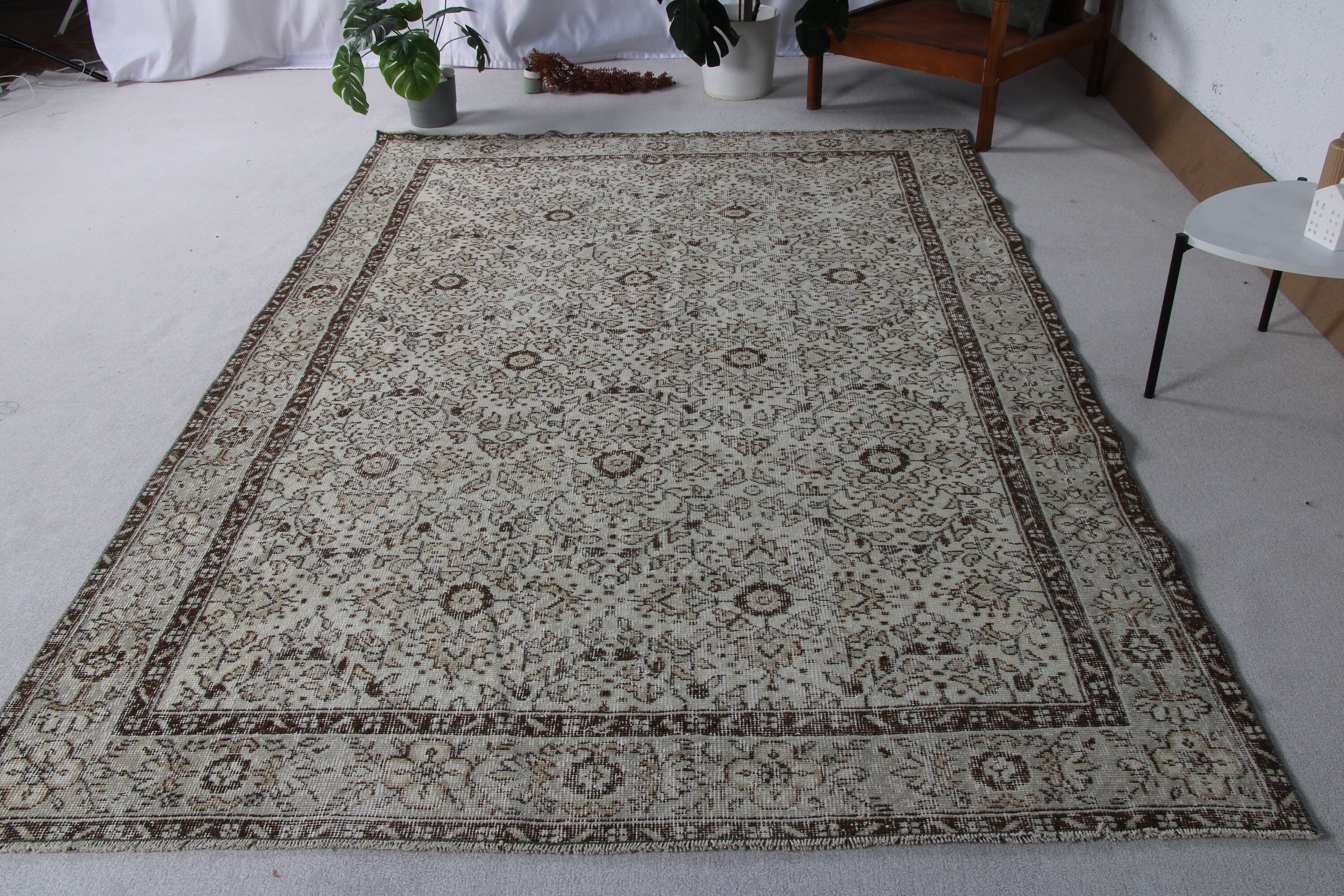 Mutfak Halıları, Aztek Halısı, Vintage Halılar, Türk Halısı, 6,1x9,2 ft Büyük Halılar, Büyük Boho Halıları, Bej Yün Halıları, Yemek Odası Halısı