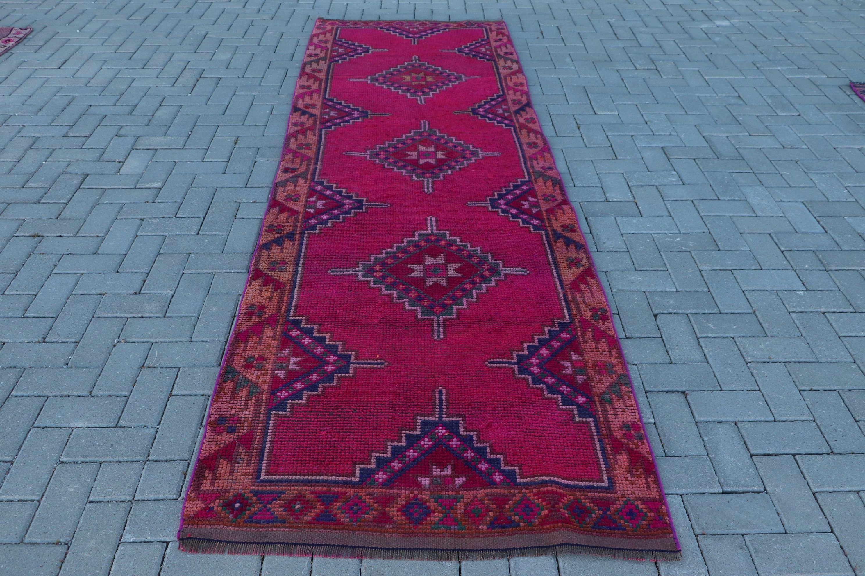 Stair Rug, Vintage Rug, Corridor Rugs, 3.4x10.4 ft Runner Rug, Pink Wool Rugs, Antique Rug, Cool Rugs, Turkish Rugs, Rugs for Hallway