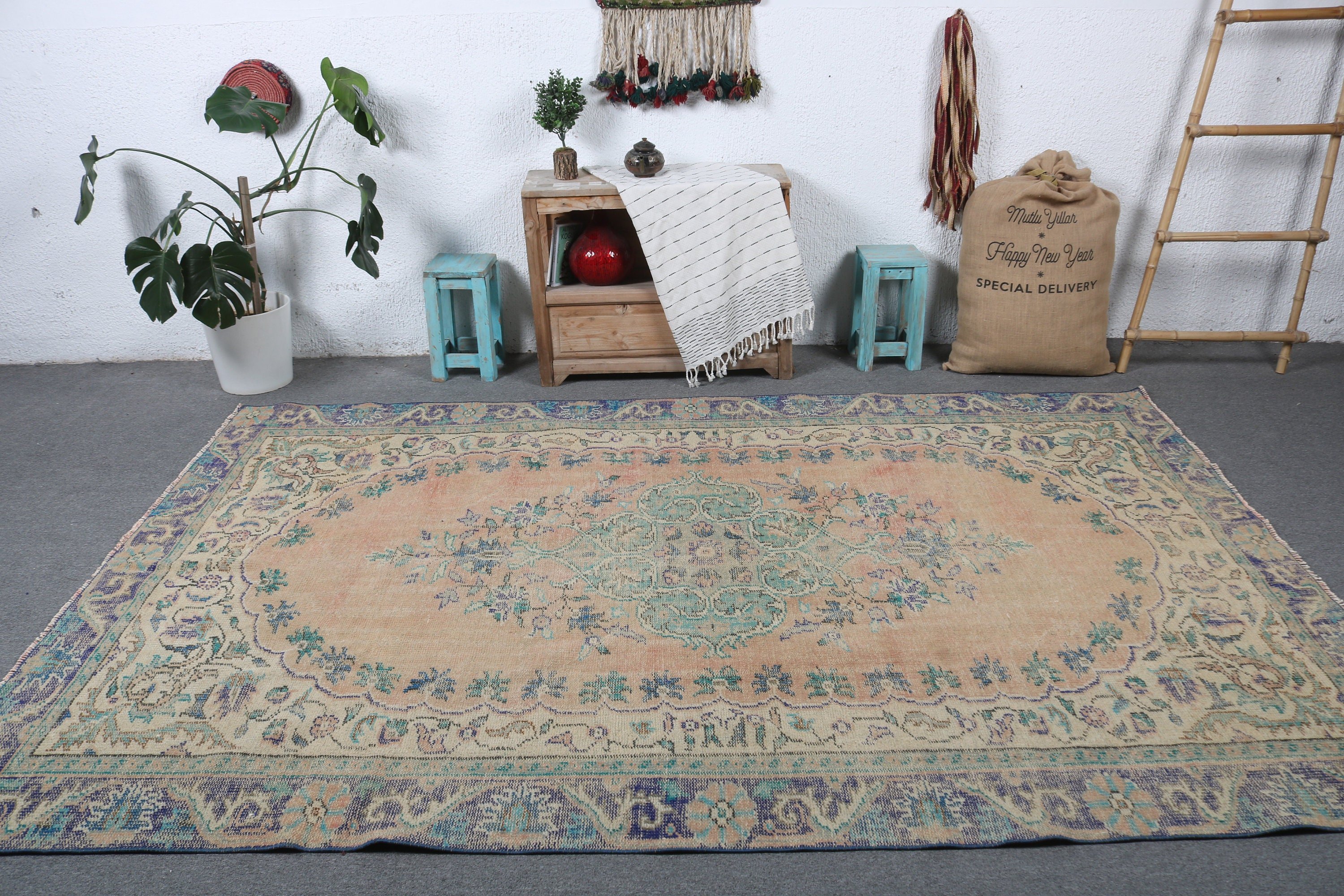 Türk Halıları, Modern Halılar, Anadolu Halıları, Büyük Vintage Halı, Yemek Odası Halısı, Vintage Halılar, Turuncu Yer Halıları, 6x9.2 ft Büyük Halı